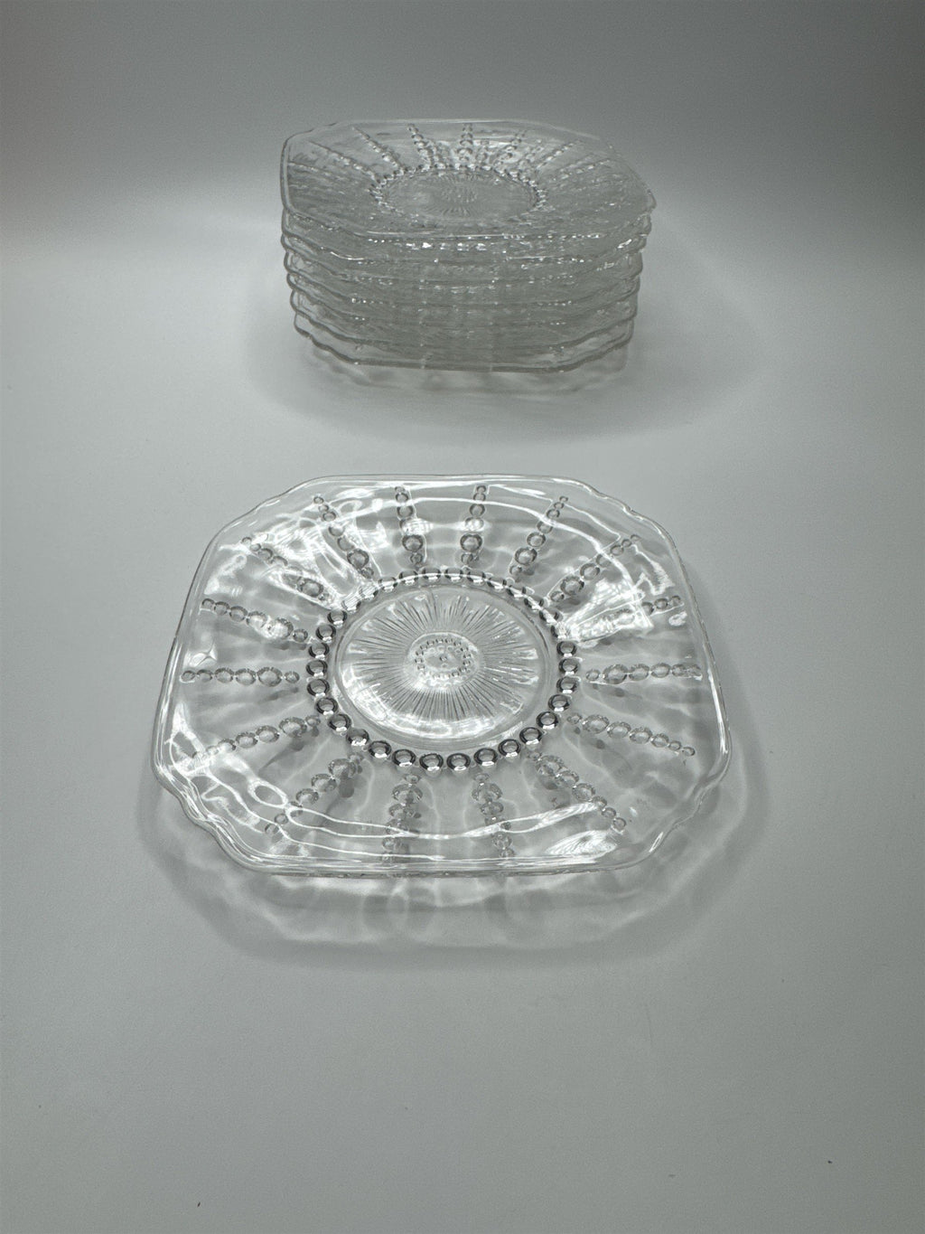 Vintage Federal Clear Glass Columbia 6" Square Dessert/Salad Plate Set of 8