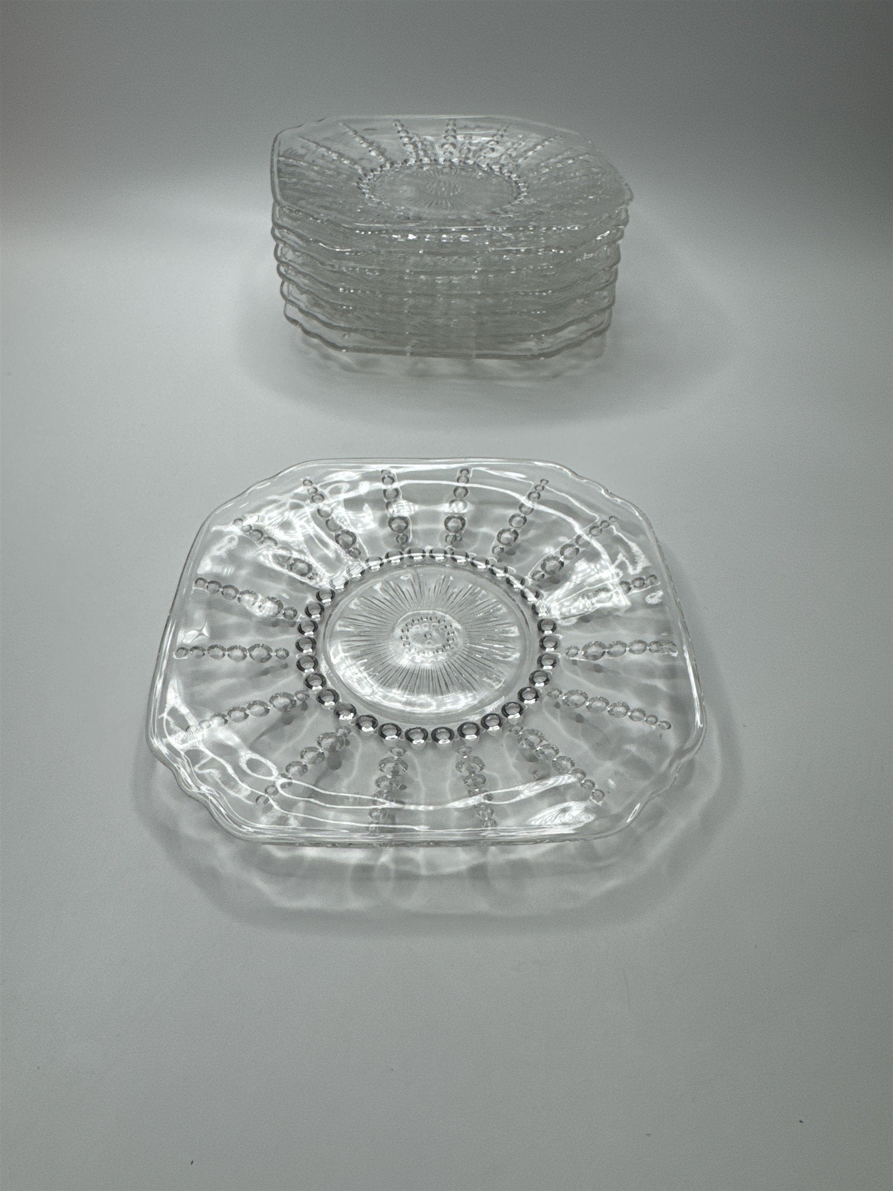 Vintage Federal Clear Glass Columbia 6" Square Dessert/Salad Plate Set of 8