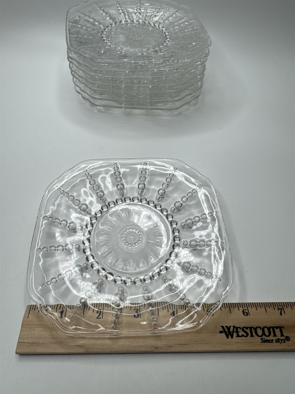 Vintage Federal Clear Glass Columbia 6" Square Dessert/Salad Plate Set of 8