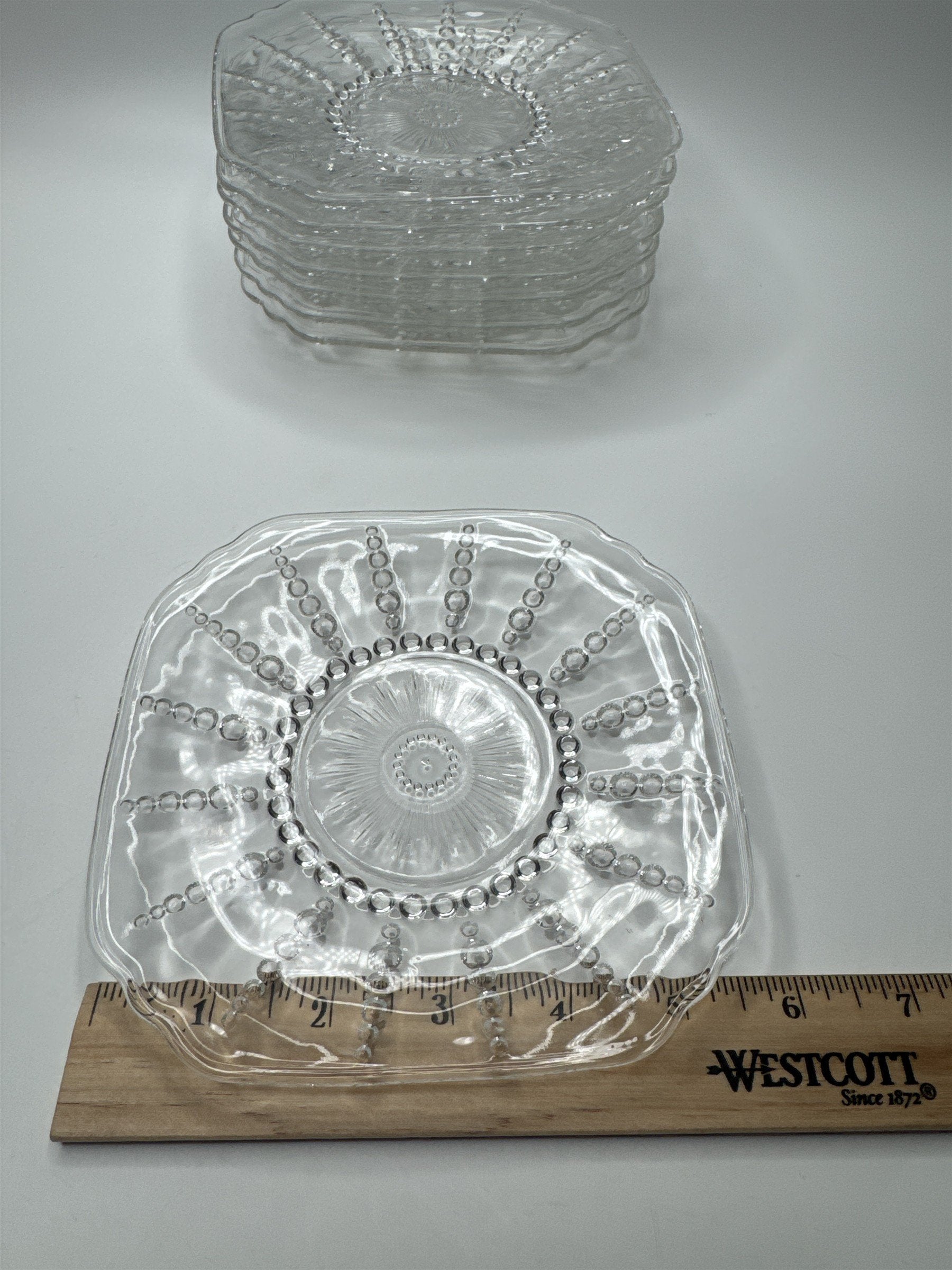 Vintage Federal Clear Glass Columbia 6" Square Dessert/Salad Plate Set of 8