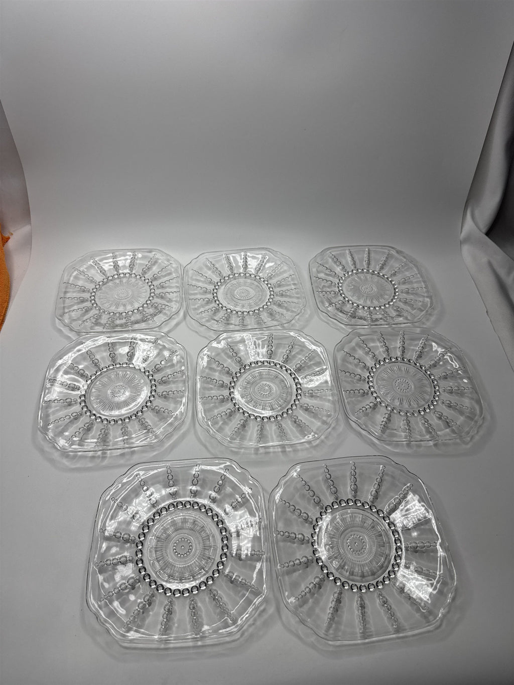 Vintage Federal Clear Glass Columbia 6" Square Dessert/Salad Plate Set of 8