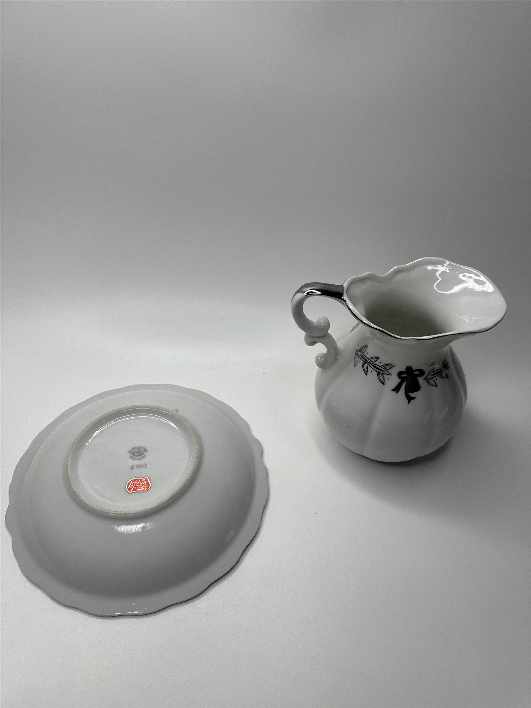 Lefton China 25th Anniversary Med Sized Handpainted Pitcher & Bowl Set Gd Cond