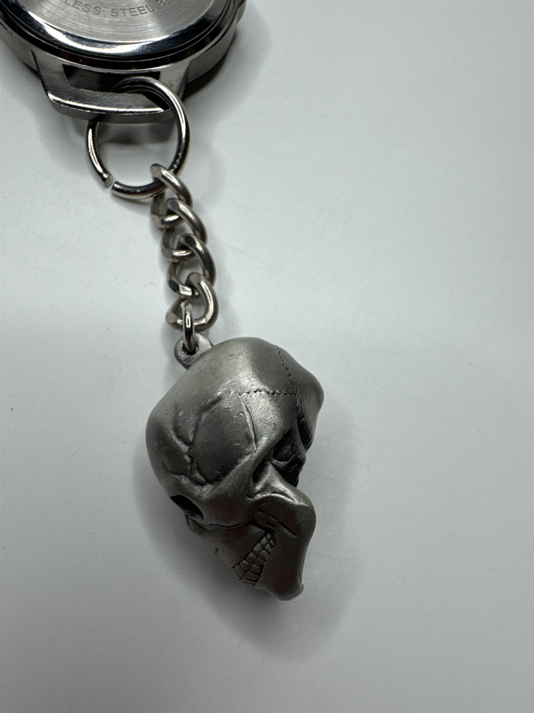 Mens Gunmetal Pocket Watch /w Green Numbers Watch Face and Metal Skull Charm