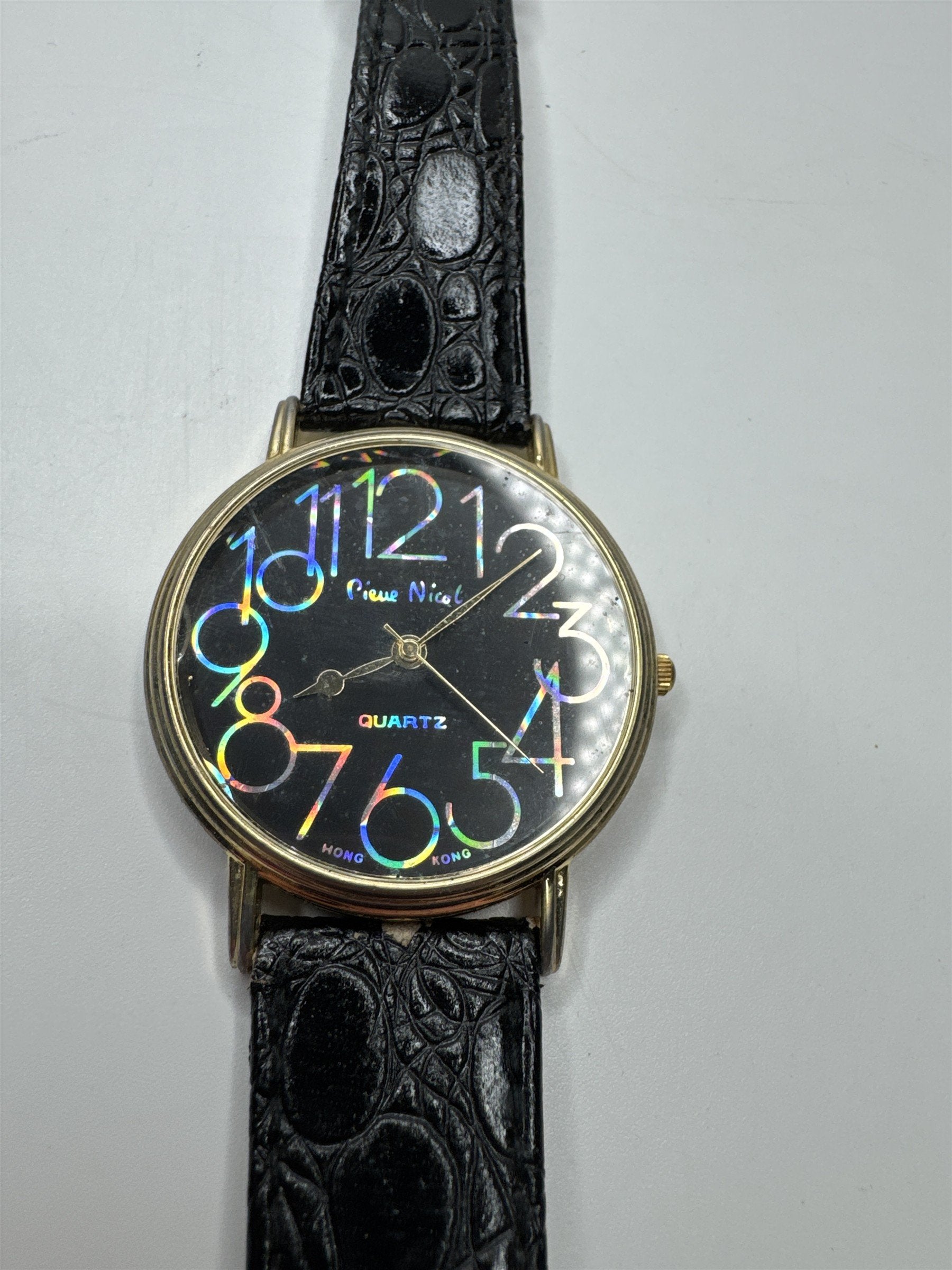 Womens Pieve Nicol Wristwatch Black Textured Wristband /w Black Face Metallic #s