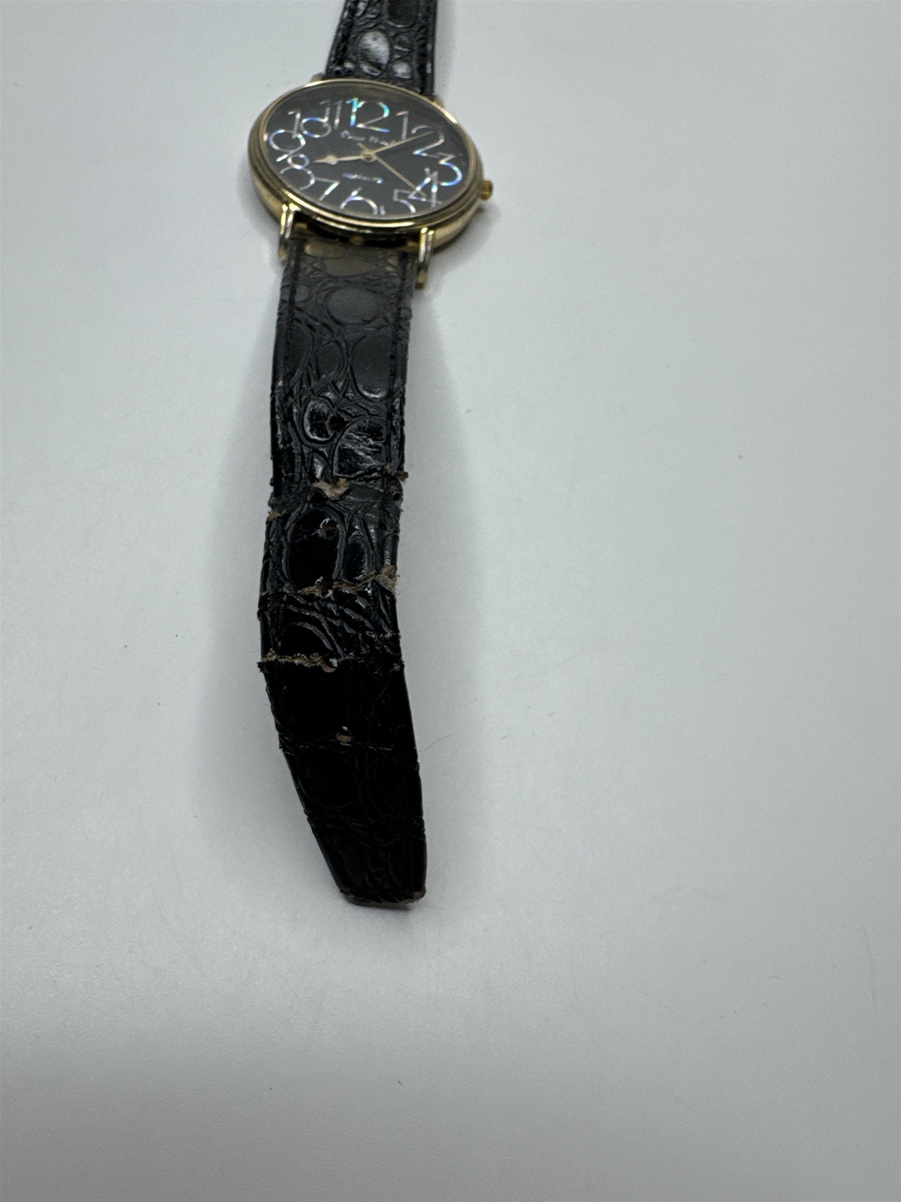 Womens Pieve Nicol Wristwatch Black Textured Wristband /w Black Face Metallic #s