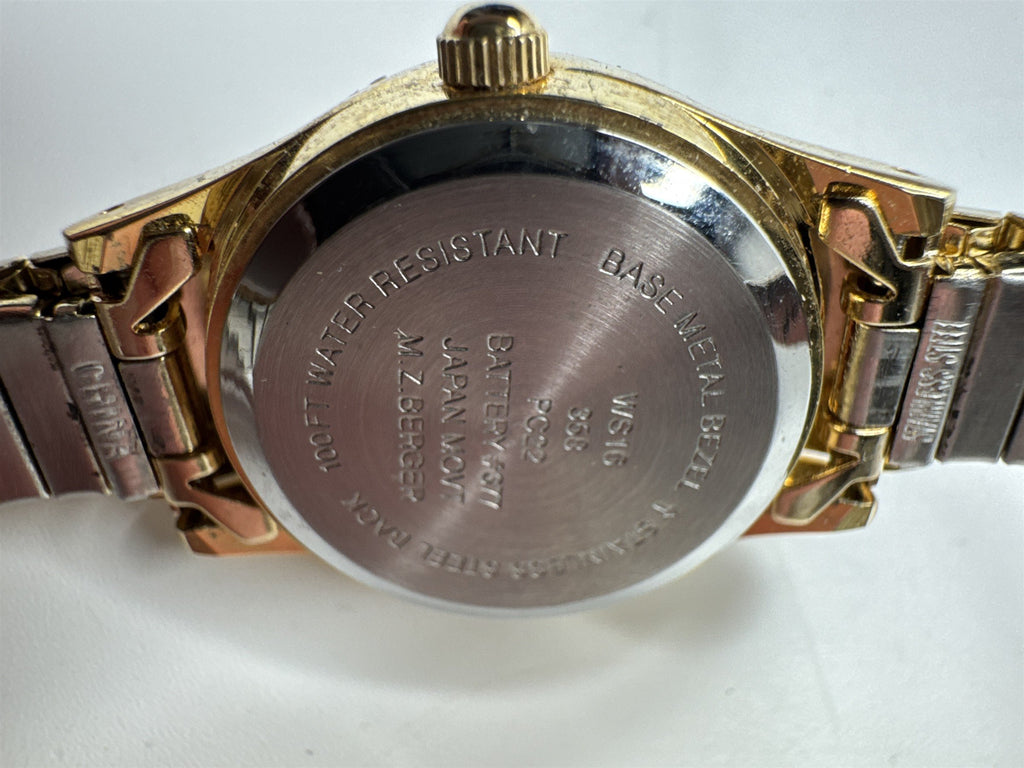 Womens M.Z. Berger Vintage Water Resistant Gold Toned Stretch Wristband Watch