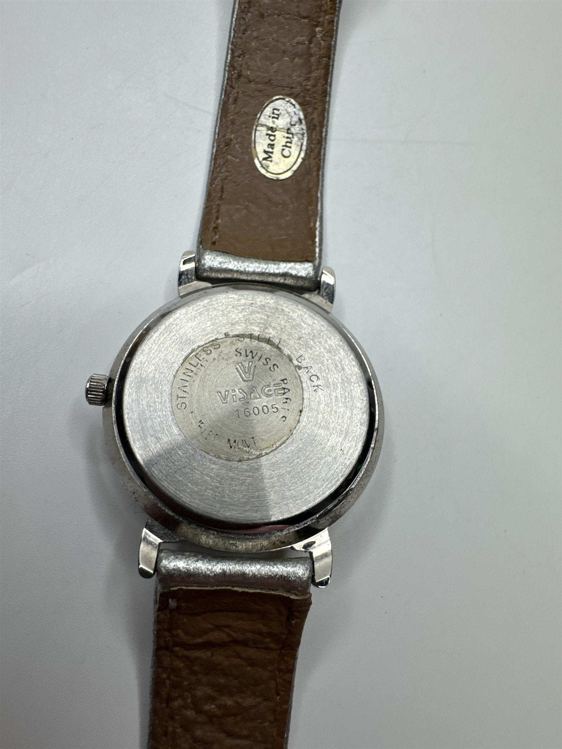 Womens Visage Wristwatch Sparkling Hearts Silver Toned Metallic Wristband
