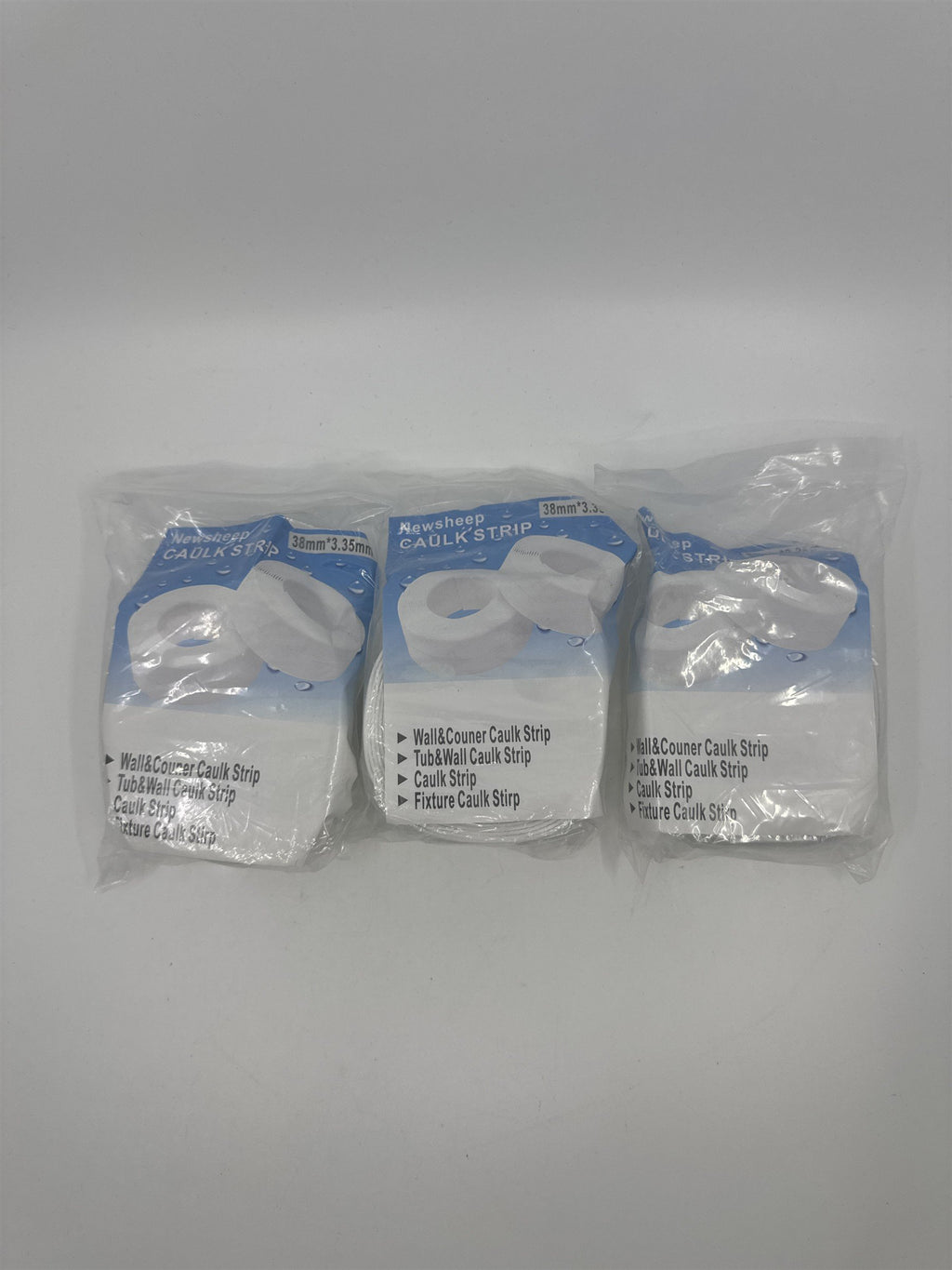 Set Of Three Newsheep Caulk Strips 38 MM 3.35 MM Wall, Counter and Tub Strips