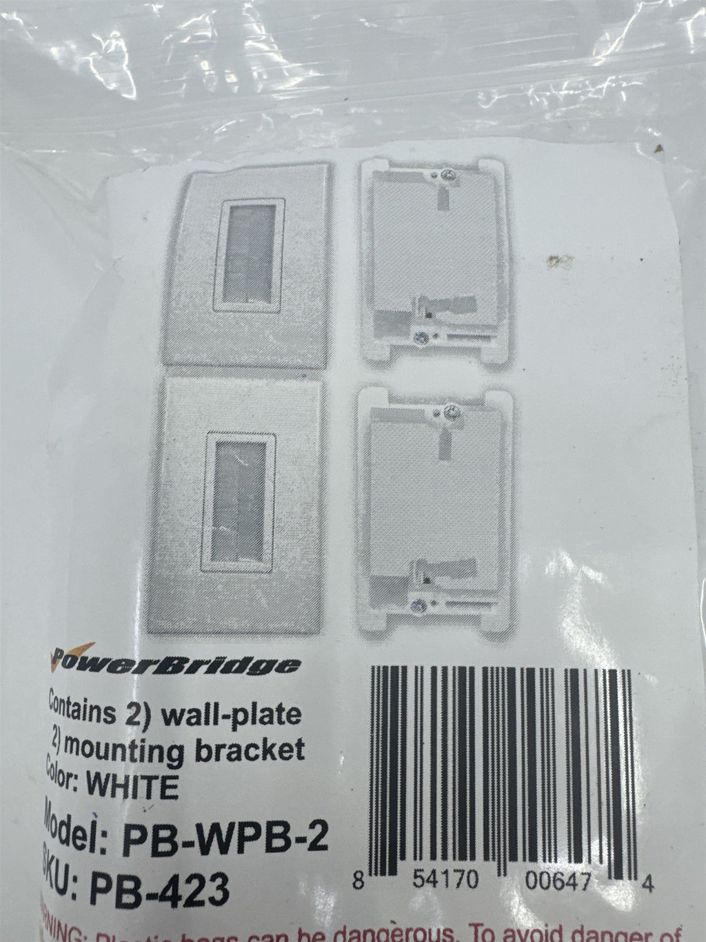 PowerBridge Pack of 2 White Wall Plates and 2 Mounting Brackets