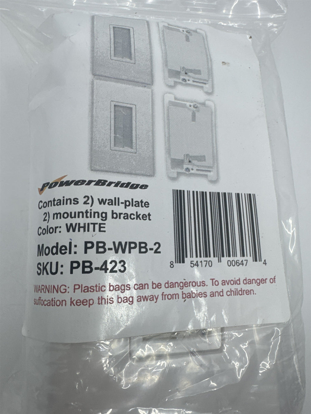 PowerBridge Pack of 2 White Wall Plates and 2 Mounting Brackets