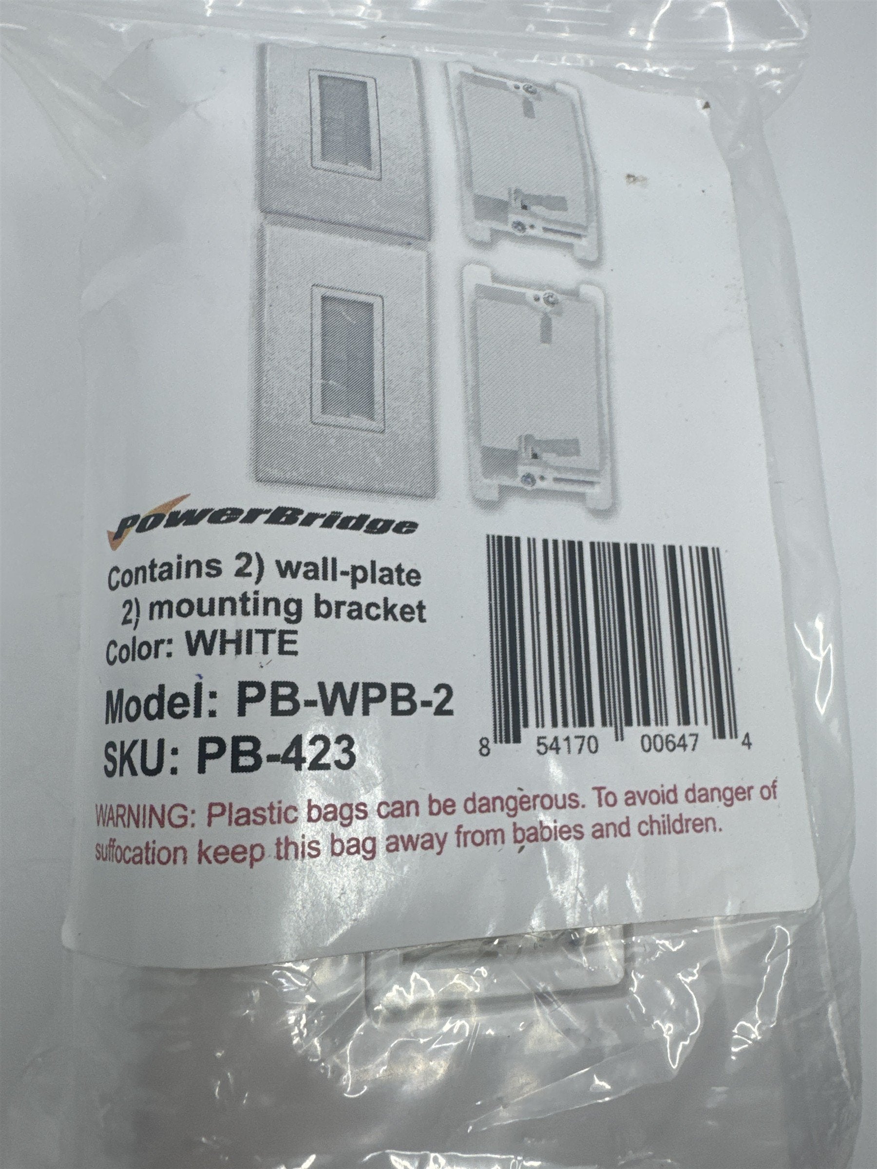PowerBridge Pack of 2 White Wall Plates and 2 Mounting Brackets