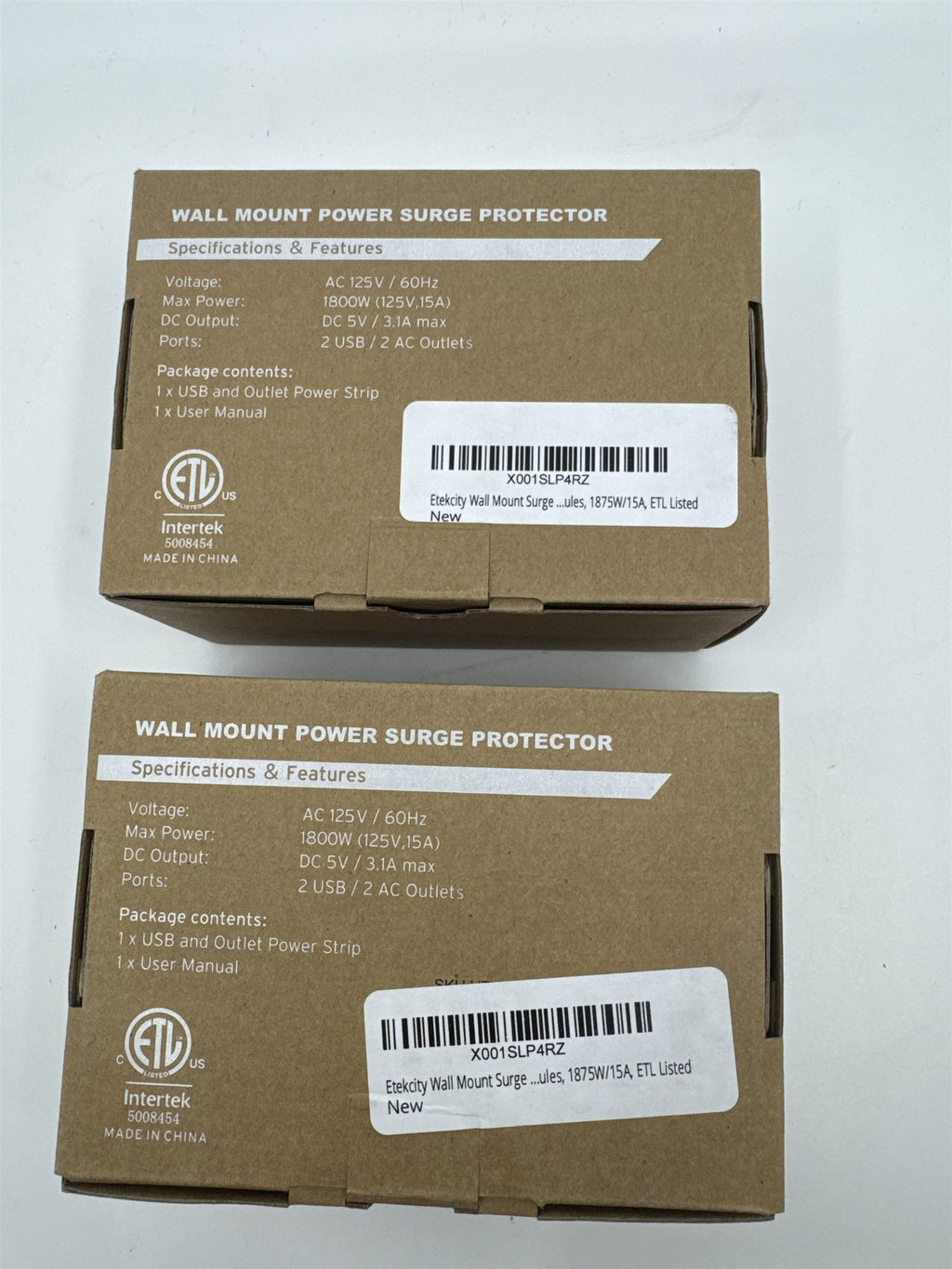 Set of Two Etekcity Wall Mount Power Surge Protectors 2 AC-2 USB Model EW1-22USA