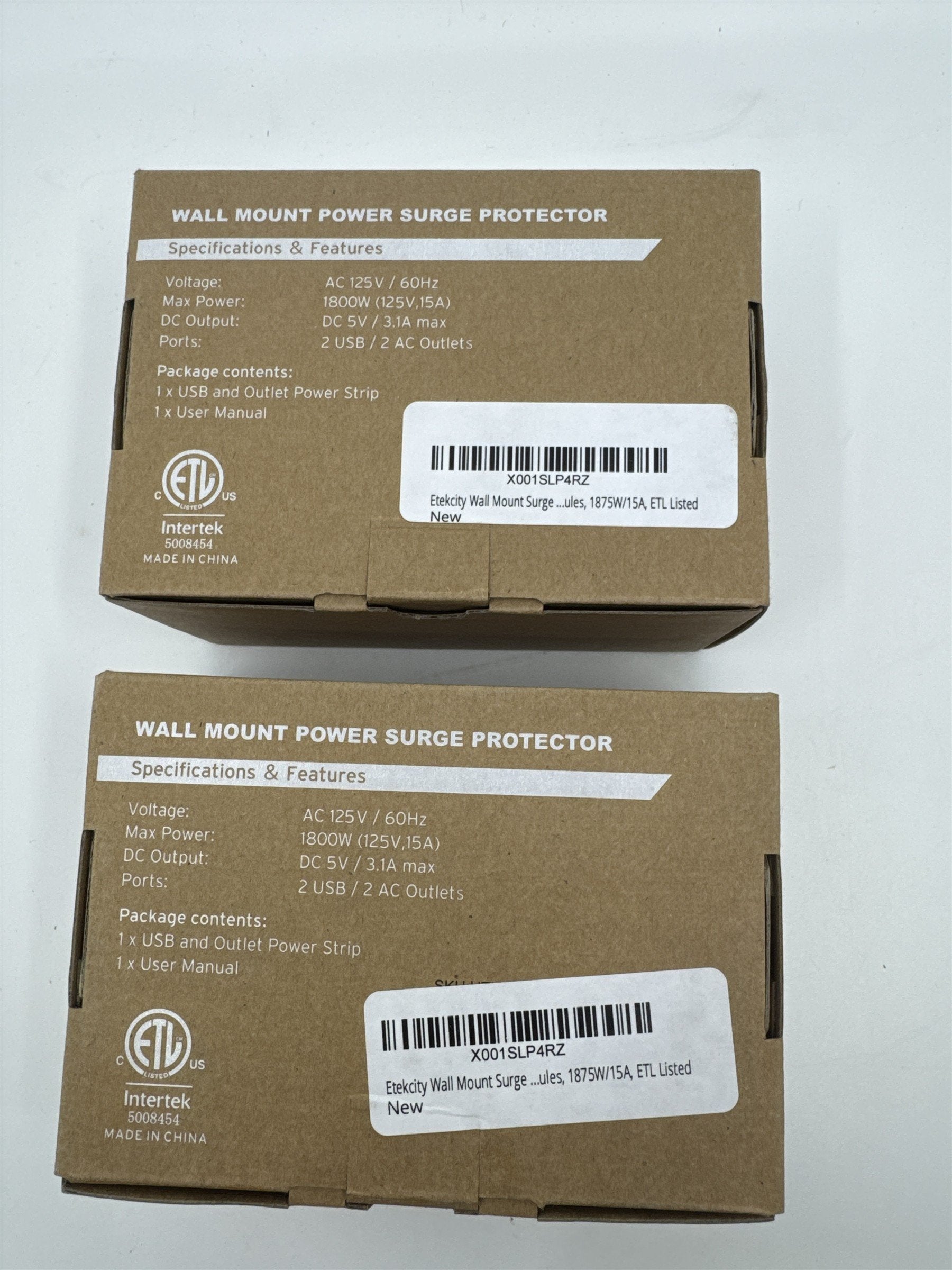 Set of Two Etekcity Wall Mount Power Surge Protectors 2 AC-2 USB Model EW1-22USA