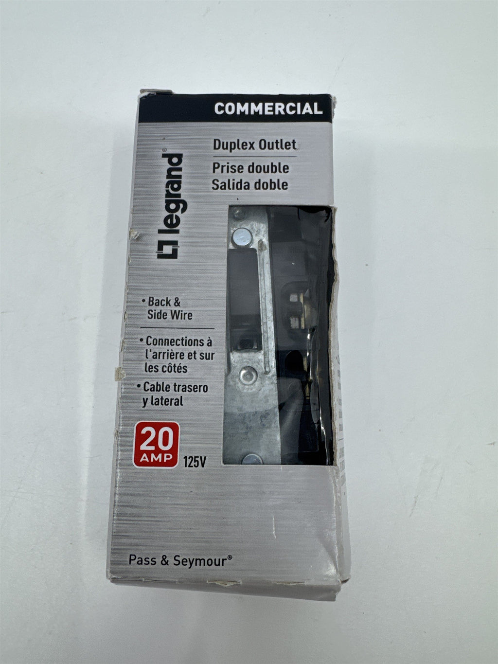 Legrand Commercial Duplex Outlet Back and Side Wire 20 AMP 125V