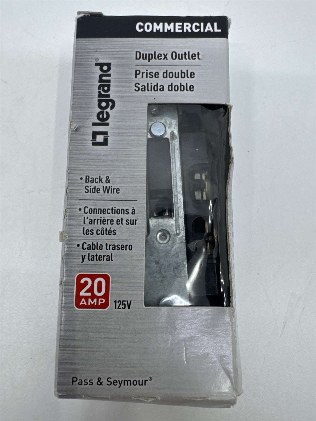 Legrand Commercial Duplex Outlet Back and Side Wire 20 AMP 125V