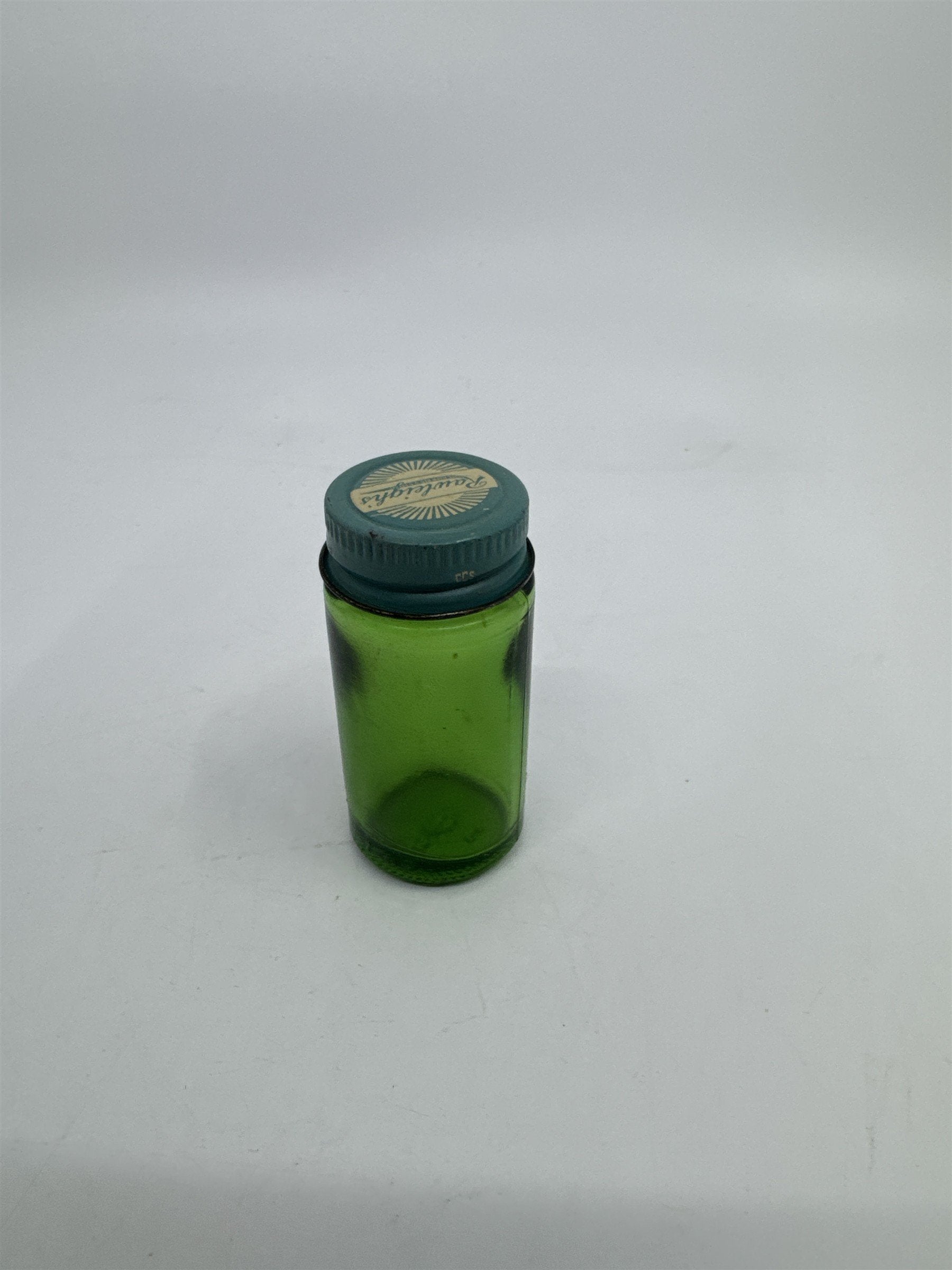 Vintage Rawleighs Trademark Small Green Glass Jar with Blue Tin Lid