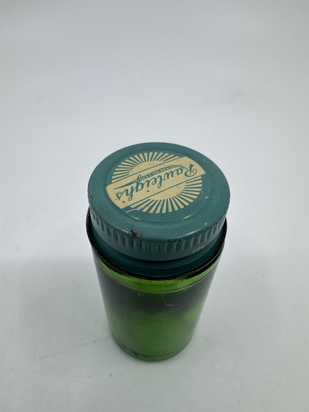 Vintage Rawleighs Trademark Small Green Glass Jar with Blue Tin Lid