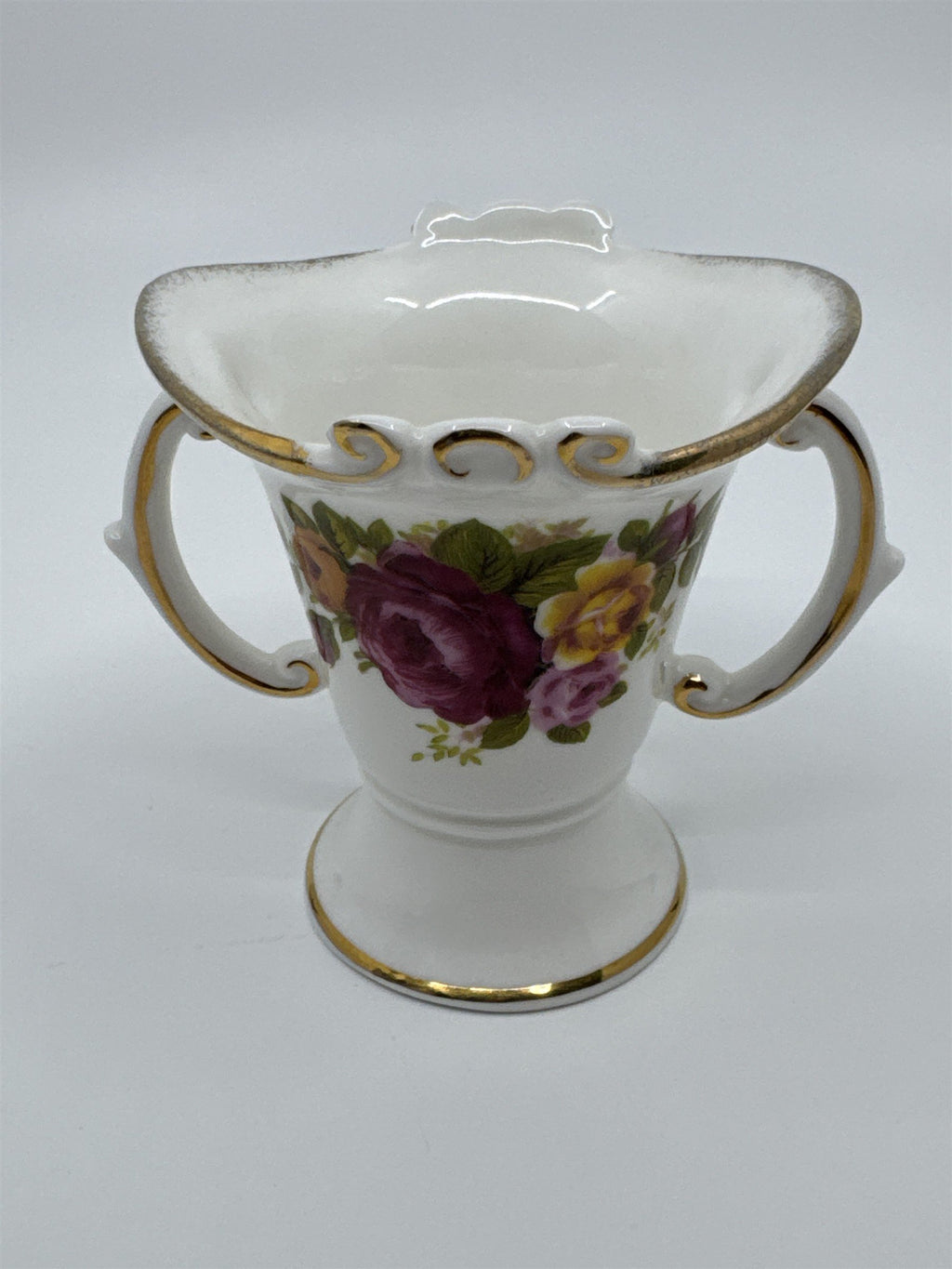 Vintage Brinton Bone China Miniature White and Gold Floral Vase