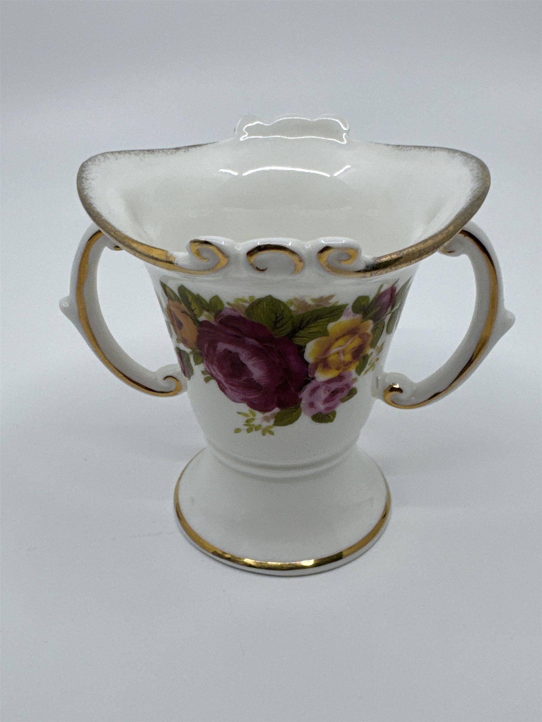 Vintage Brinton Bone China Miniature White and Gold Floral Vase