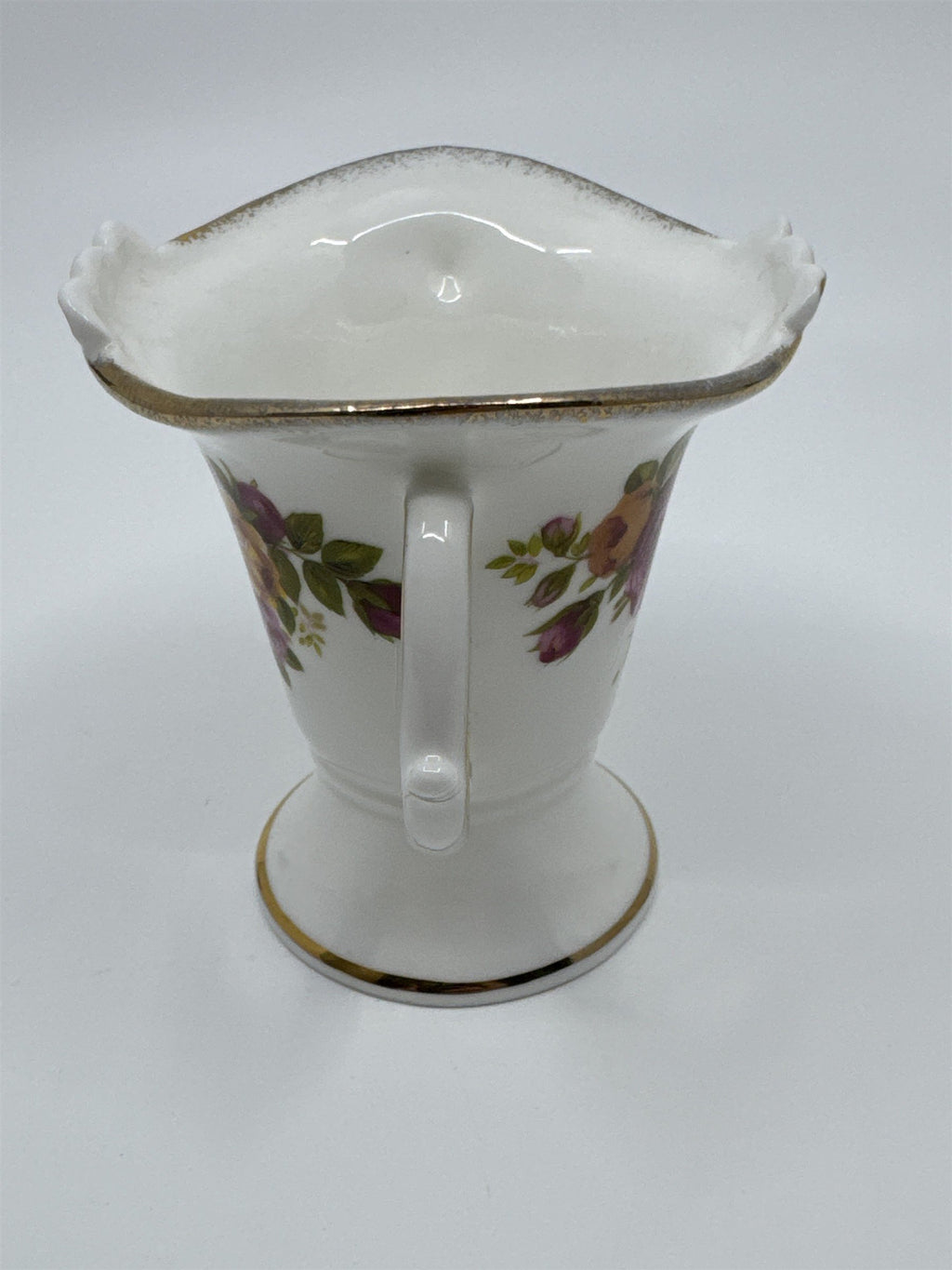 Vintage Brinton Bone China Miniature White and Gold Floral Vase