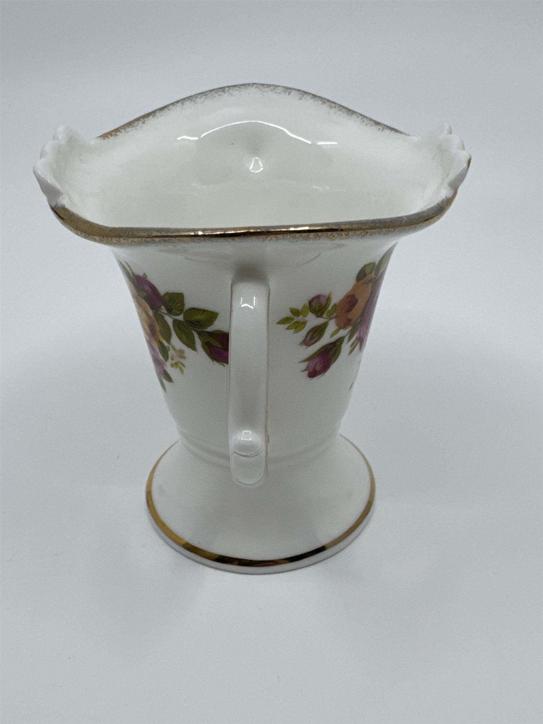 Vintage Brinton Bone China Miniature White and Gold Floral Vase