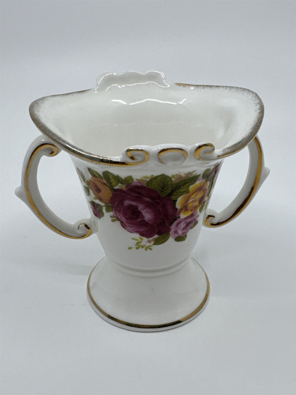 Vintage Brinton Bone China Miniature White and Gold Floral Vase