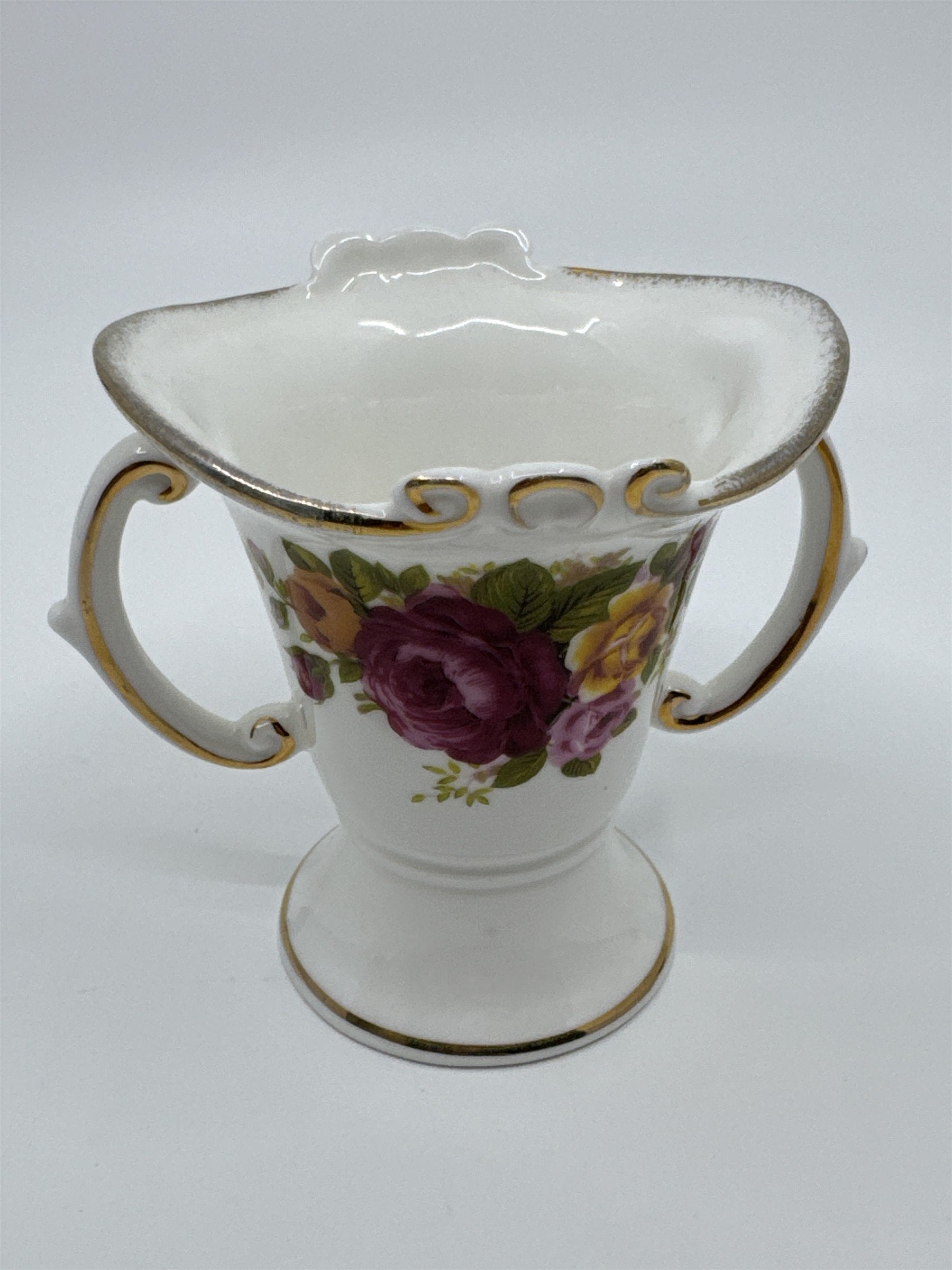 Vintage Brinton Bone China Miniature White and Gold Floral Vase