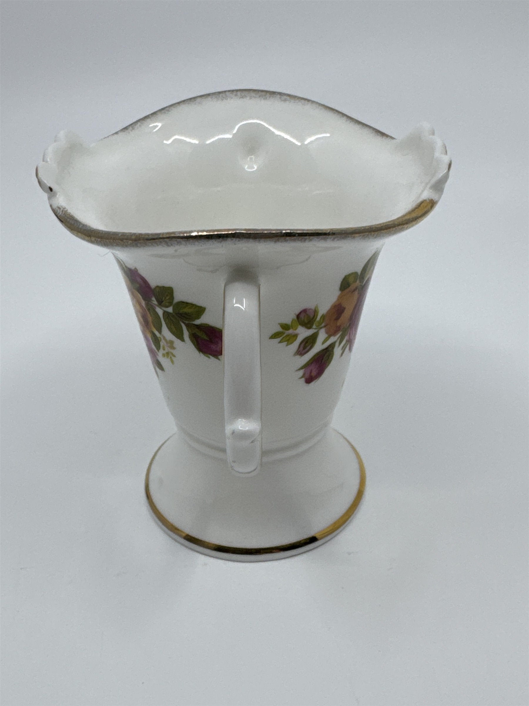 Vintage Brinton Bone China Miniature White and Gold Floral Vase