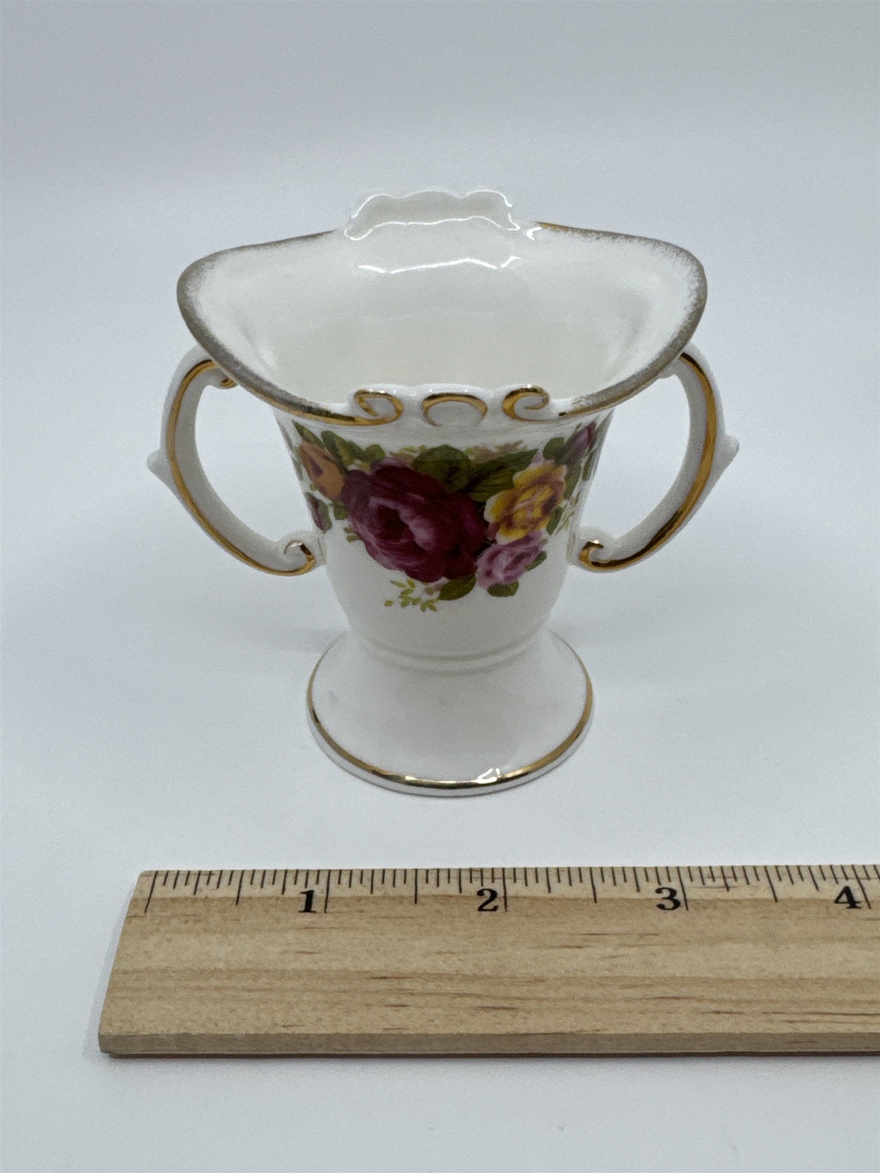 Vintage Brinton Bone China Miniature White and Gold Floral Vase