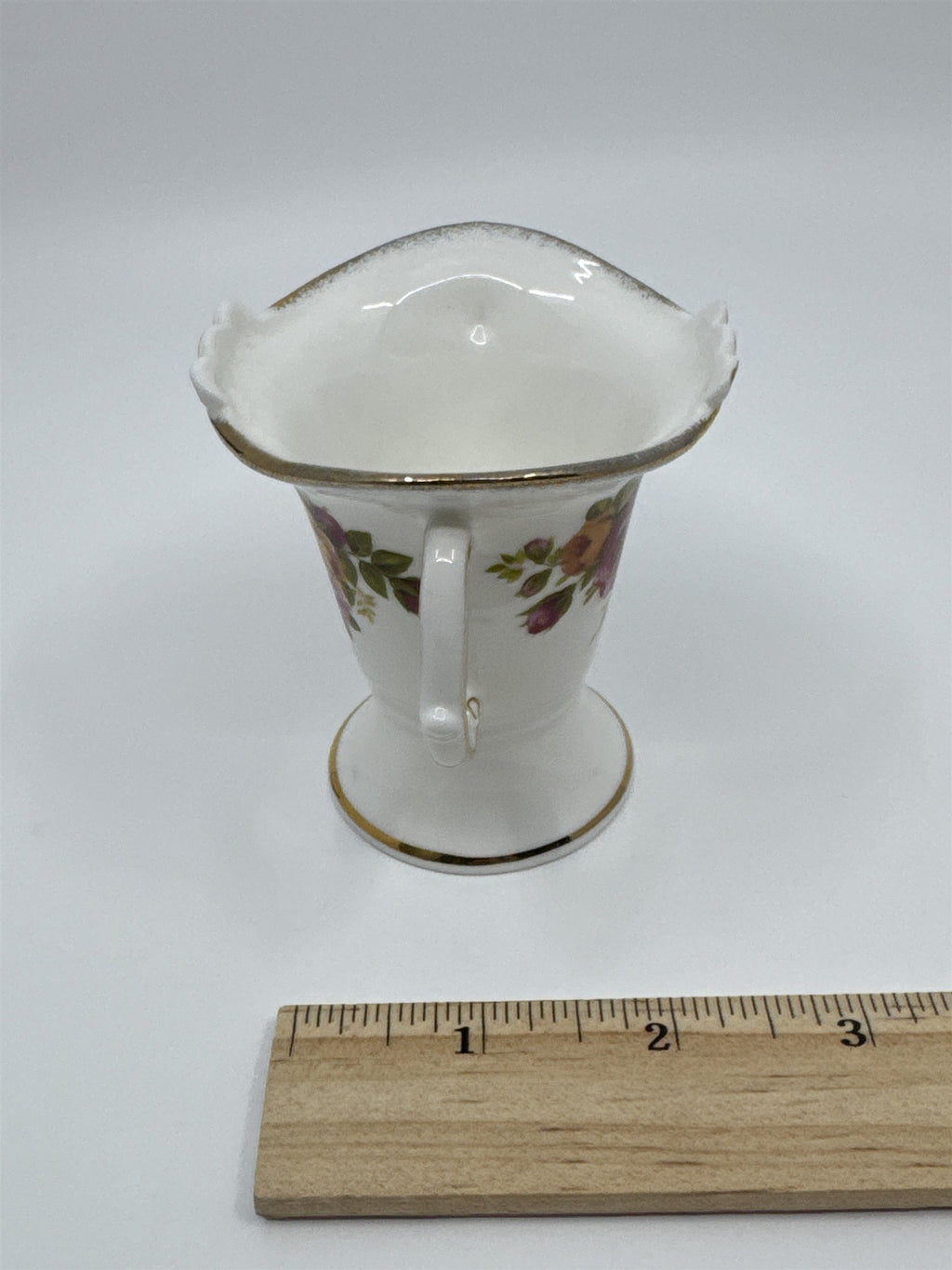 Vintage Brinton Bone China Miniature White and Gold Floral Vase