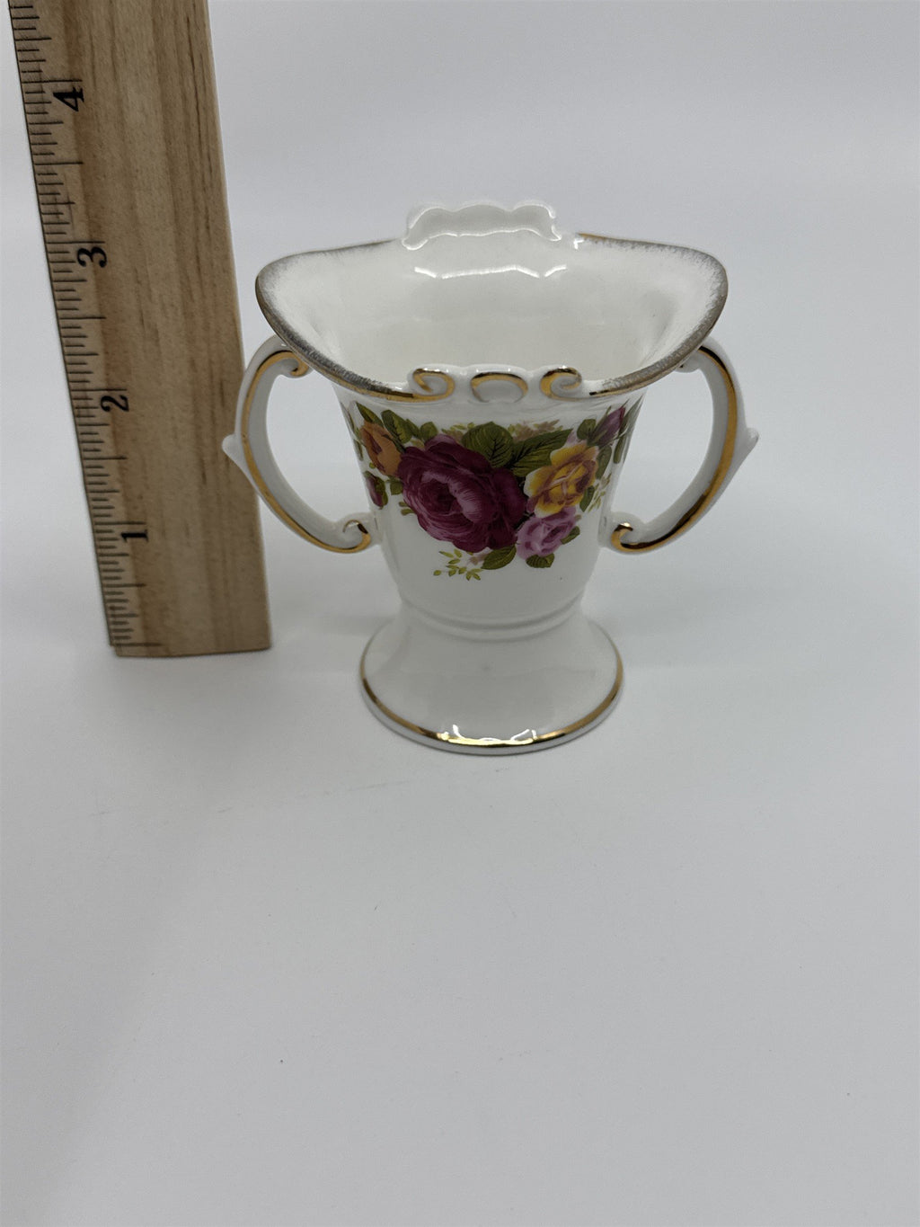Vintage Brinton Bone China Miniature White and Gold Floral Vase