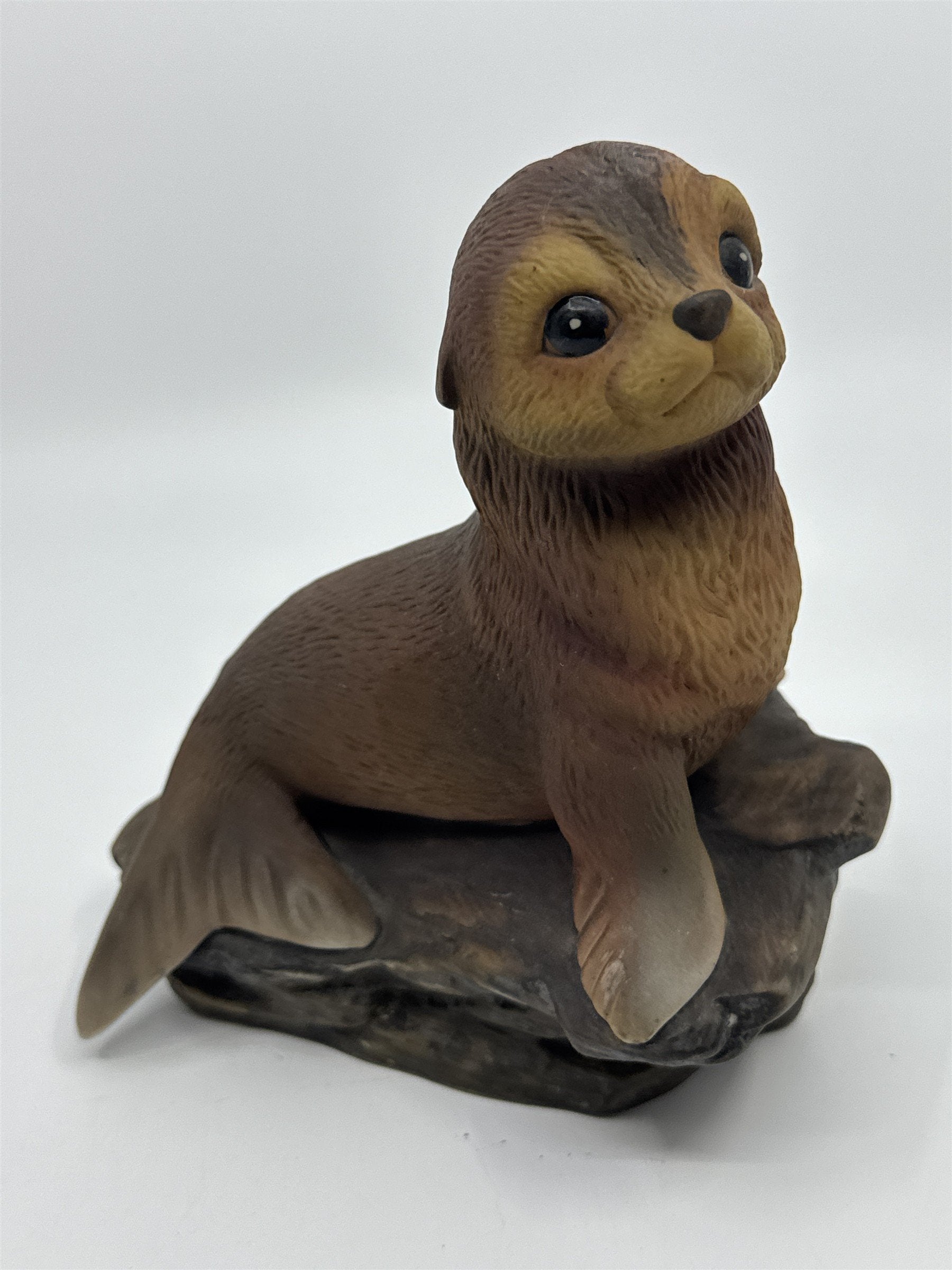 Vintage Masterpiece By Homco Porcelain Baby Seal Pup on Rock Home Decor