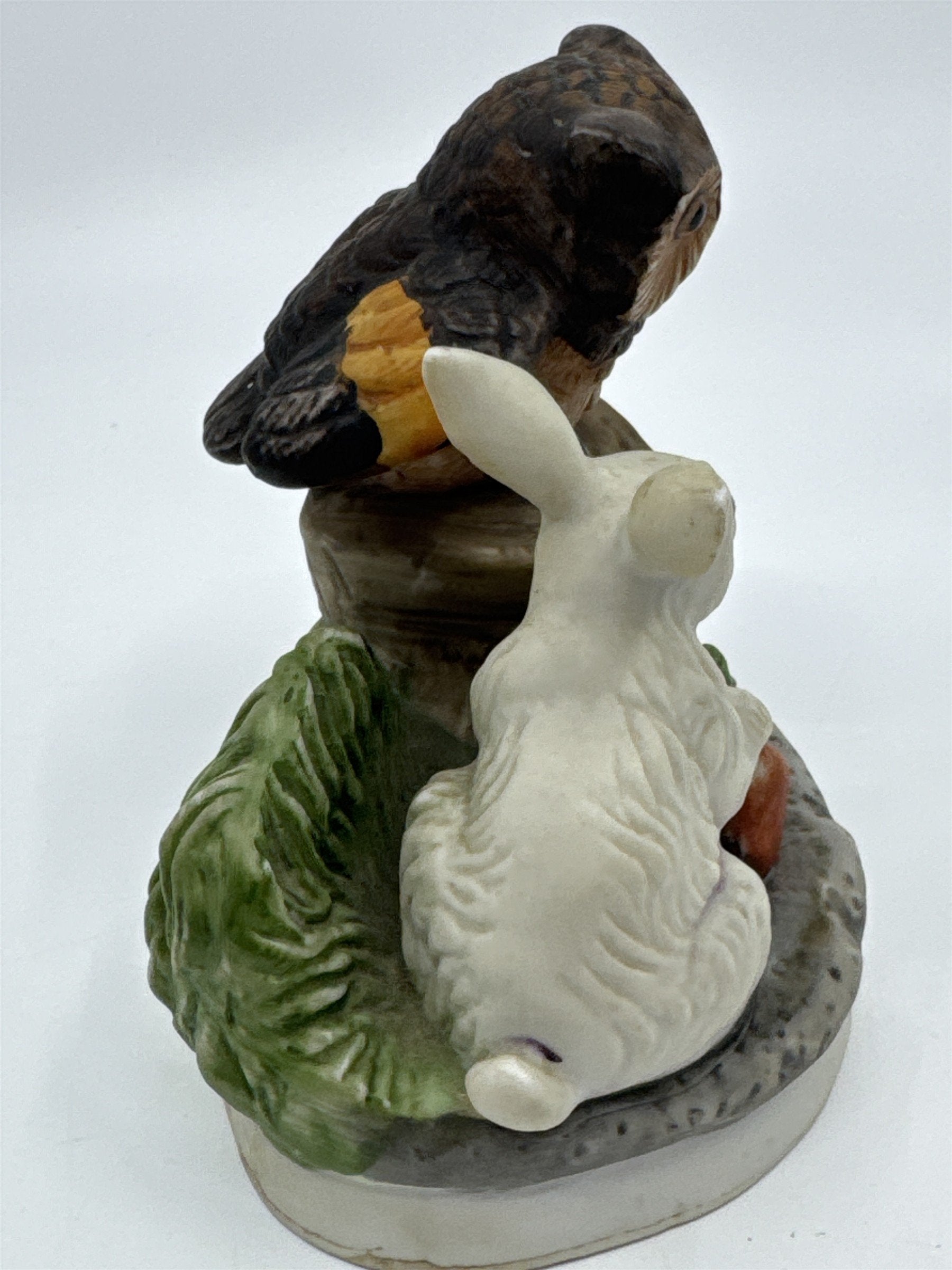 Vintage Woodland Creatures Figurine Owl On Tree Stump and Bunny W/ Carrots