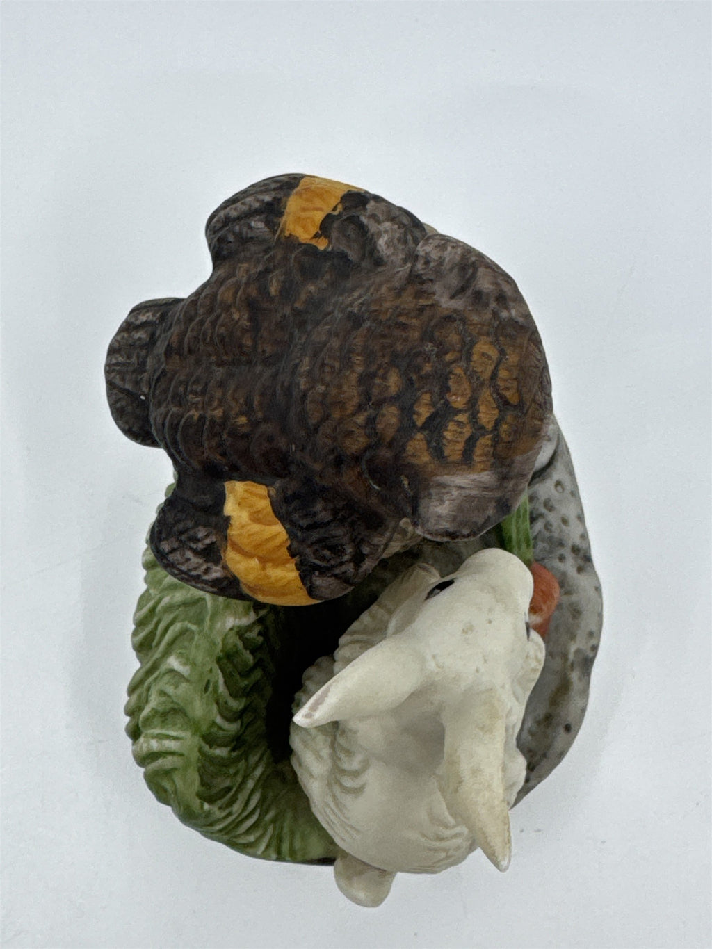 Vintage Woodland Creatures Figurine Owl On Tree Stump and Bunny W/ Carrots