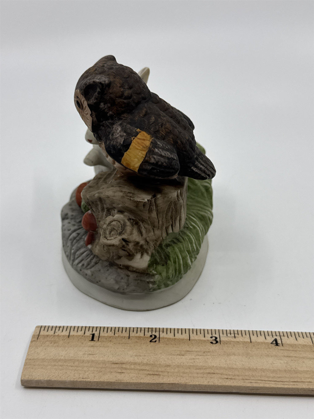 Vintage Woodland Creatures Figurine Owl On Tree Stump and Bunny W/ Carrots
