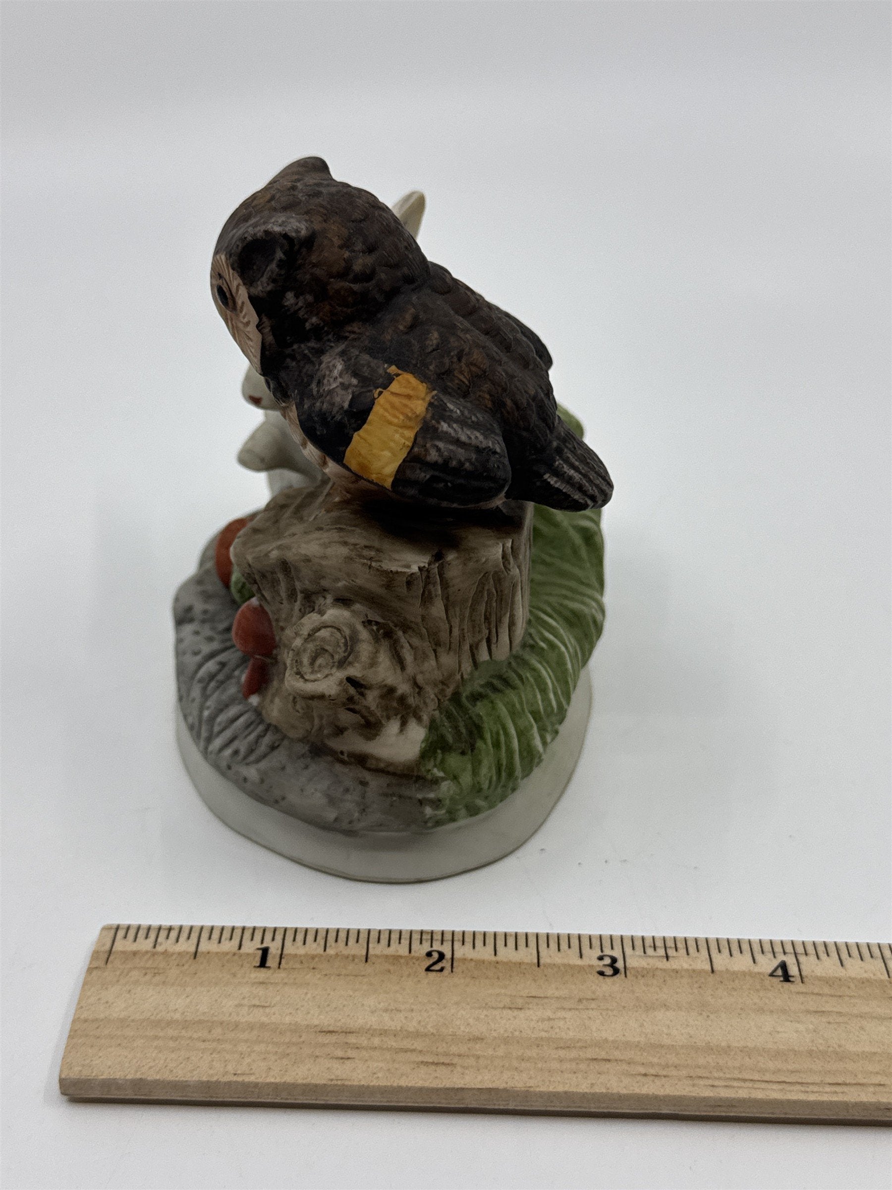 Vintage Woodland Creatures Figurine Owl On Tree Stump and Bunny W/ Carrots