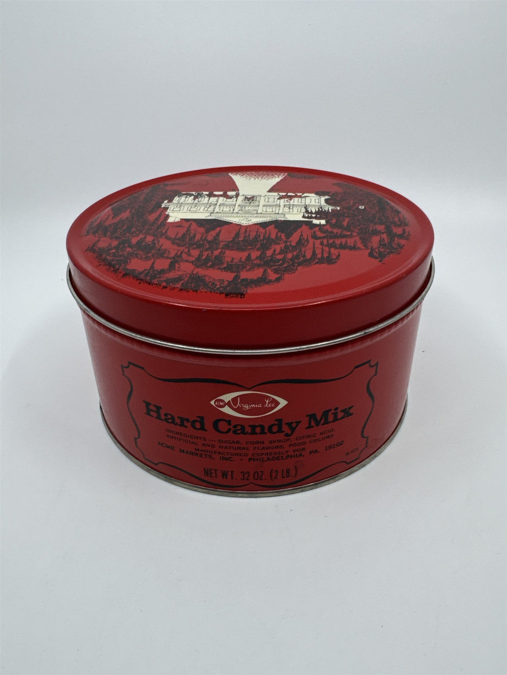 Vintage Virginia Lee Hard Candy Mix Red Empty Advertising Container Tin