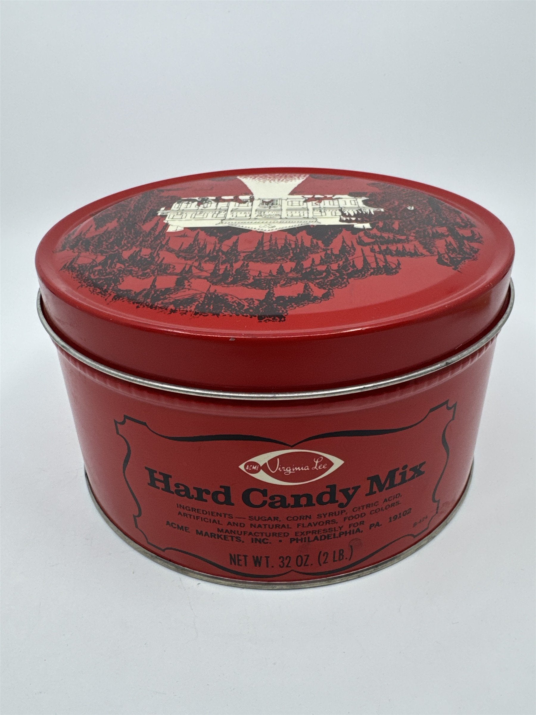 Vintage Virginia Lee Hard Candy Mix Red Empty Advertising Container Tin