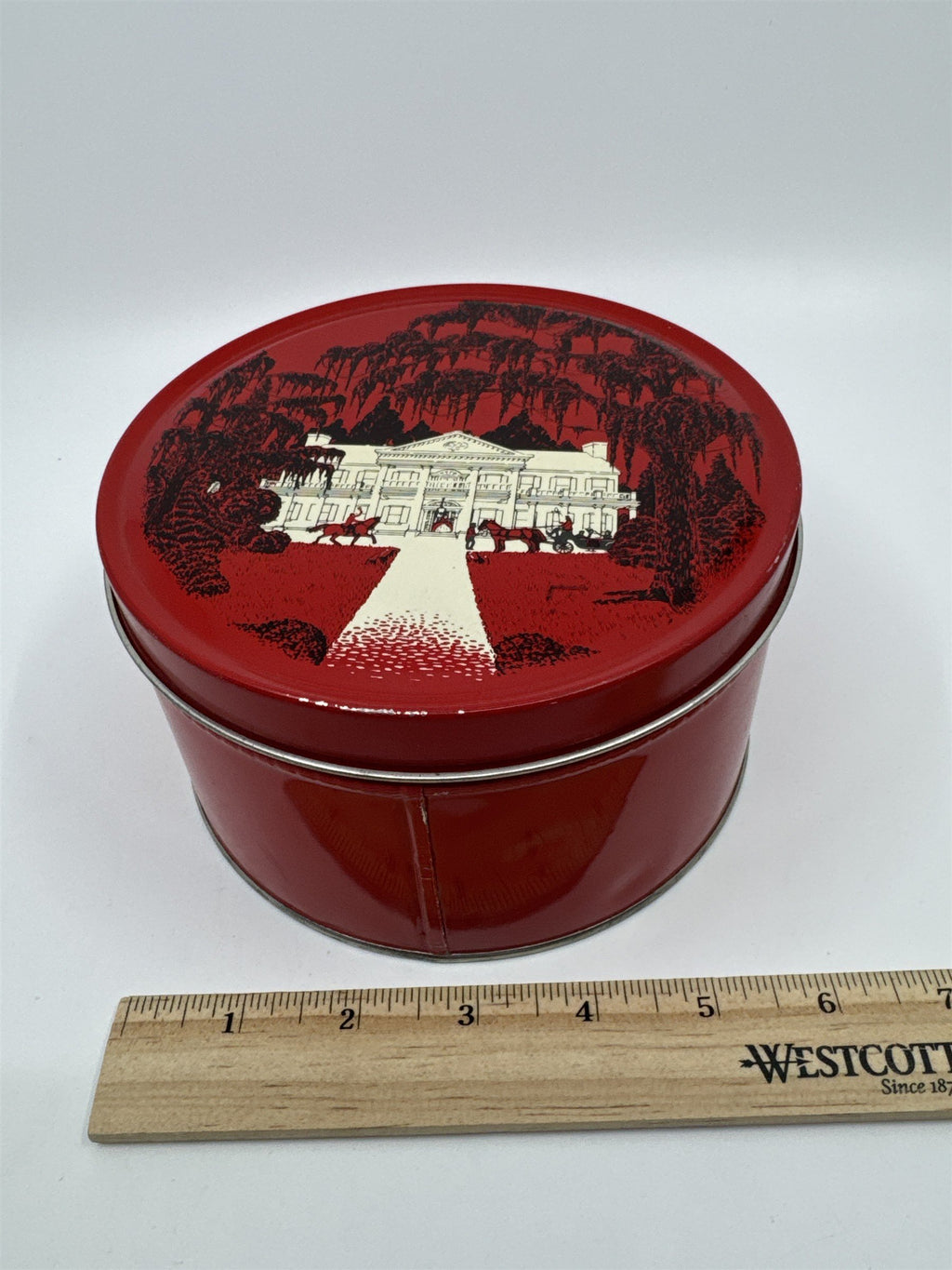 Vintage Virginia Lee Hard Candy Mix Red Empty Advertising Container Tin