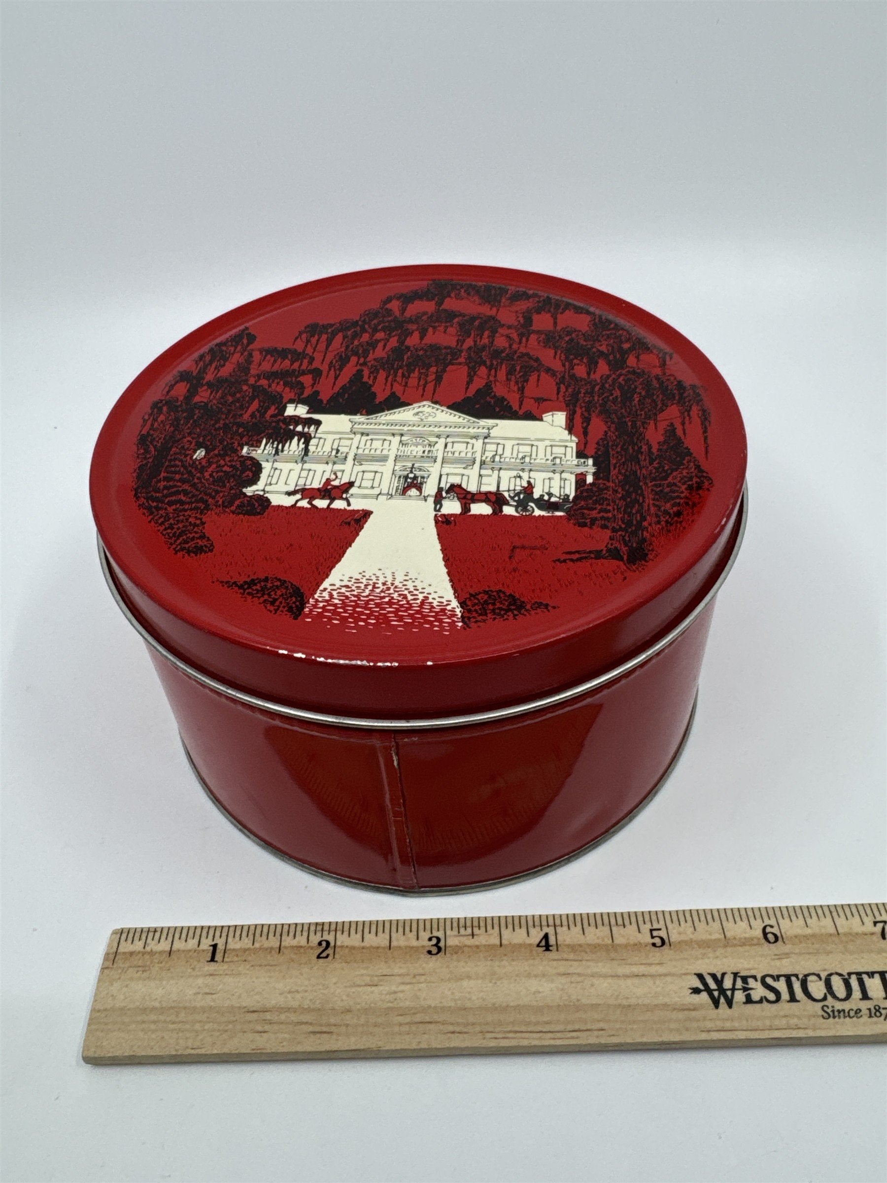 Vintage Virginia Lee Hard Candy Mix Red Empty Advertising Container Tin