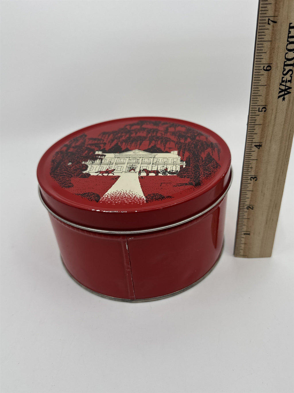 Vintage Virginia Lee Hard Candy Mix Red Empty Advertising Container Tin