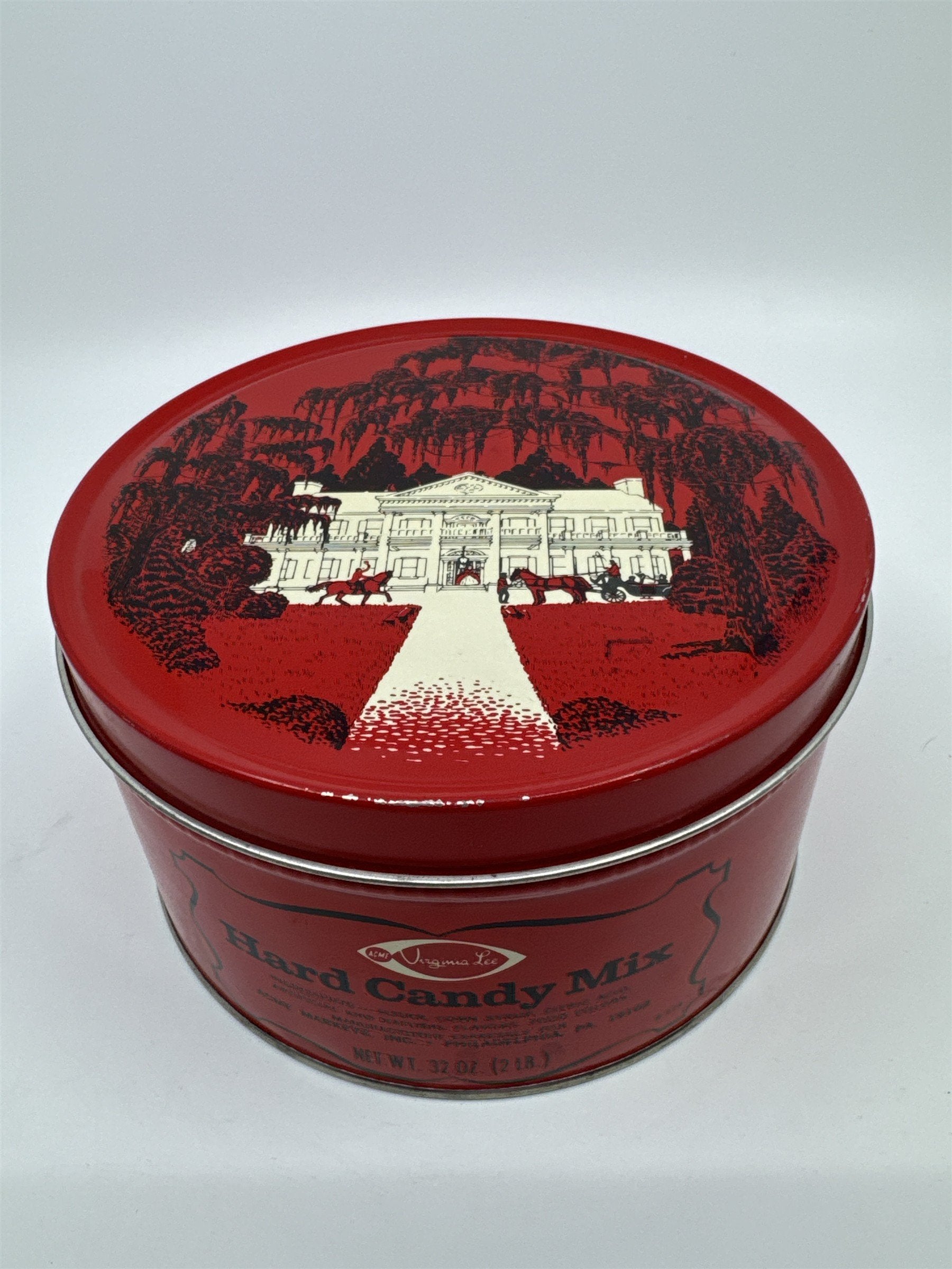 Vintage Virginia Lee Hard Candy Mix Red Empty Advertising Container Tin