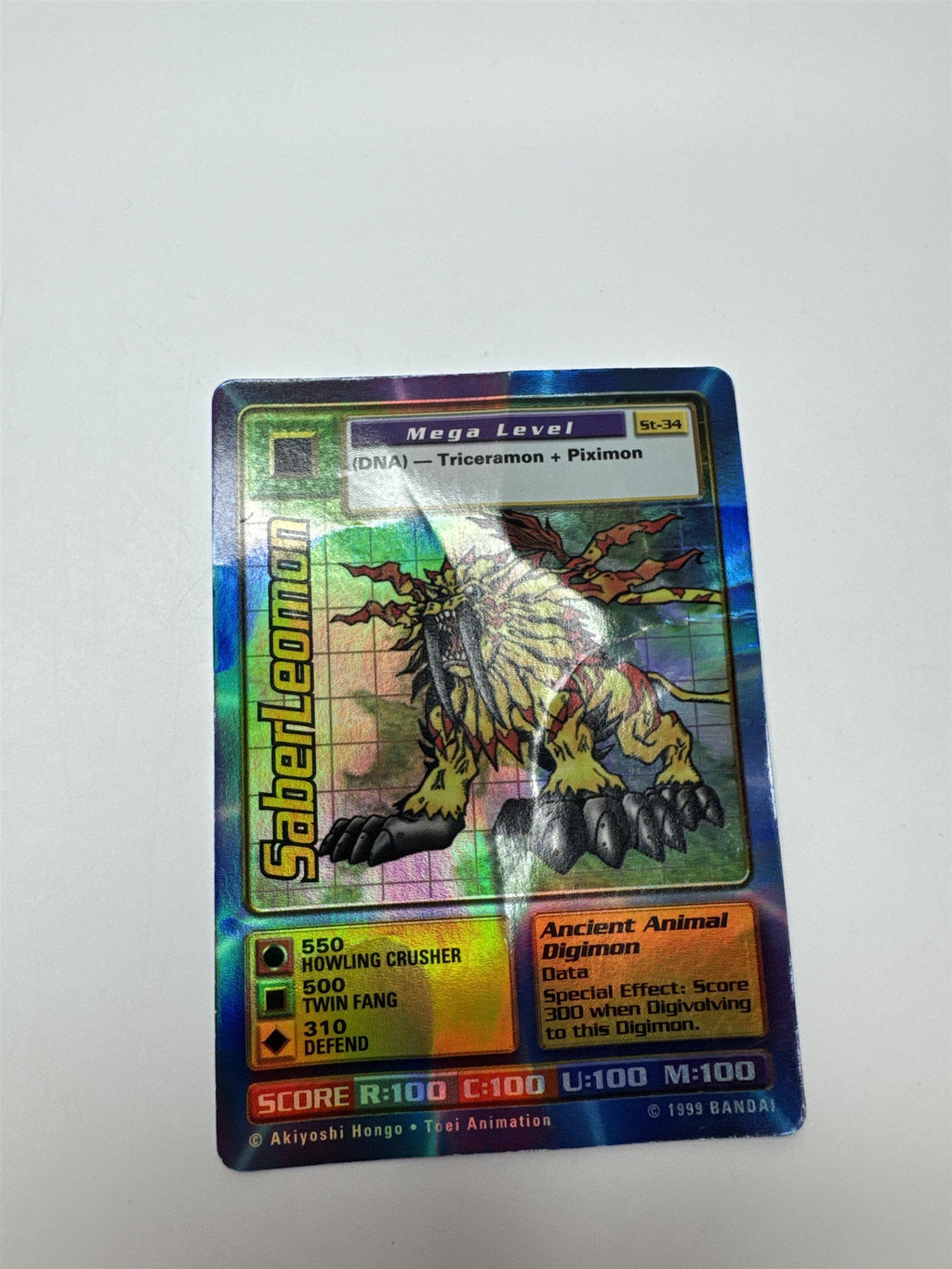 Digimon CCG Digi-Battle SaberLeomon ST-34 1999 Holo Rare Vintage Card (Crumbled)
