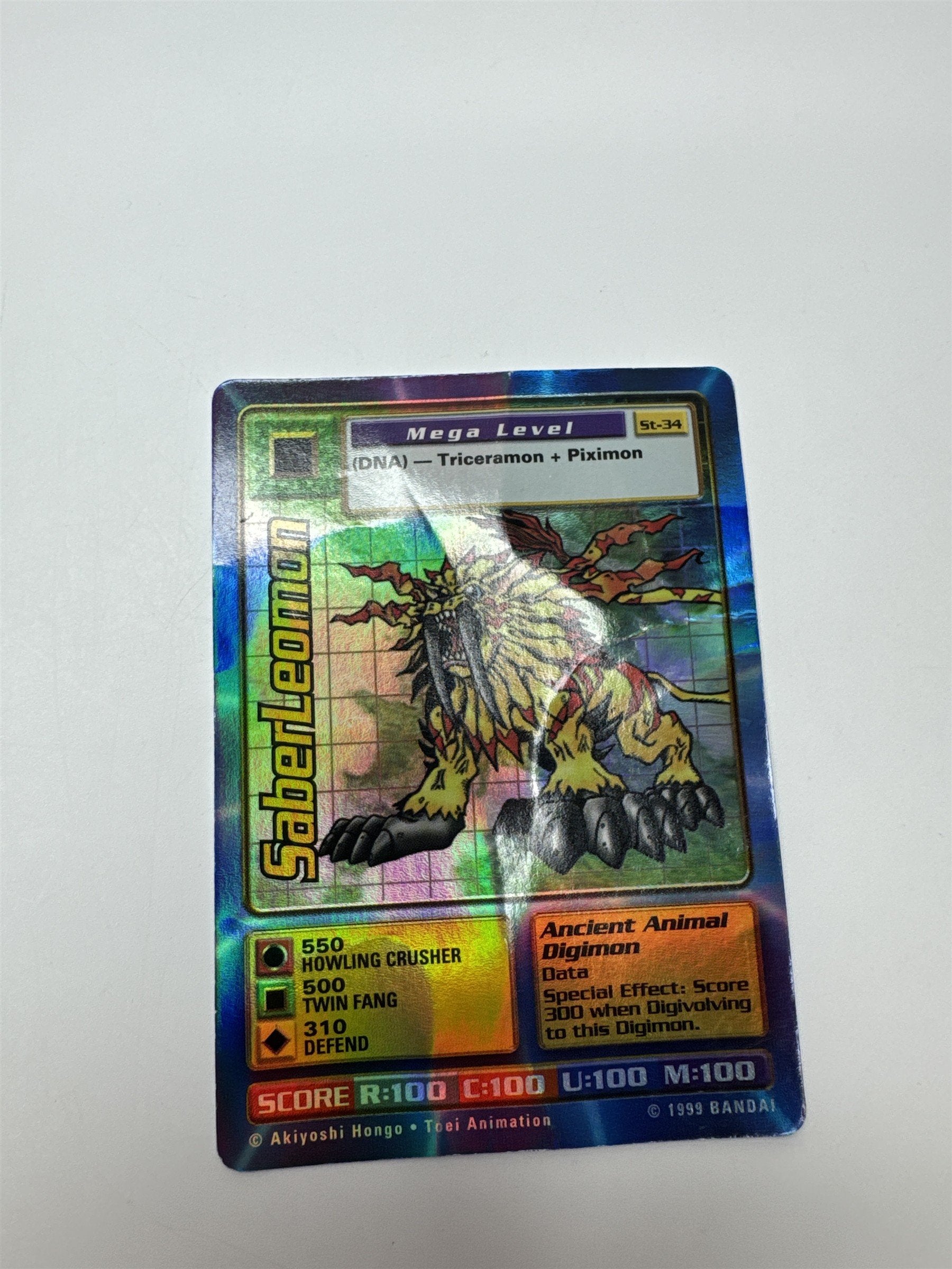 Digimon CCG Digi-Battle SaberLeomon ST-34 1999 Holo Rare Vintage Card (Crumbled)