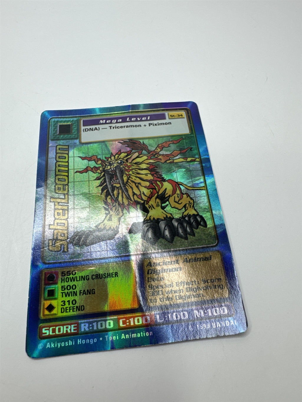 Digimon CCG Digi-Battle SaberLeomon ST-34 1999 Holo Rare Vintage Card (Crumbled)
