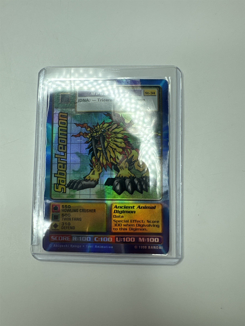 Digimon CCG Digi-Battle SaberLeomon ST-34 1999 Holo Rare Vintage Card (Crumbled)