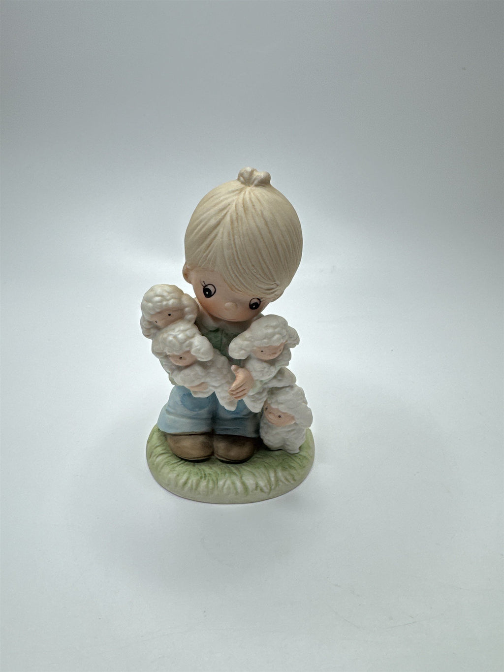 Vintage 90s HOMCO #1444 Child Carrying Baby Lambs Sheep Easter Figurine