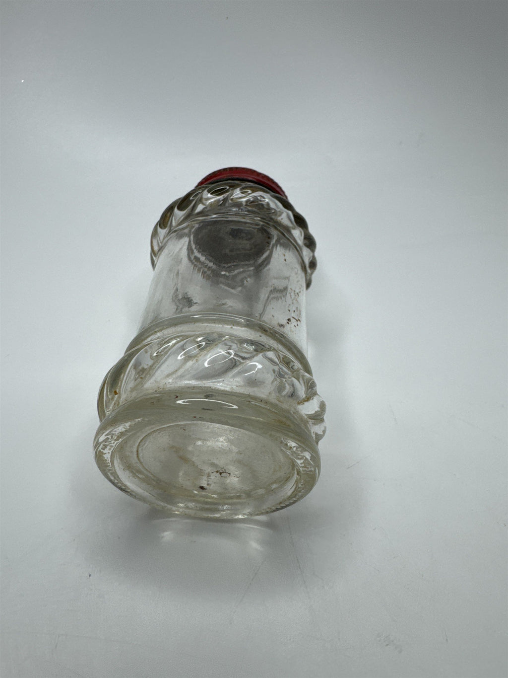 Vintage Glass Salt Shaker /w Red Metal Screw-On Cap Nostalgic Ornate Glass