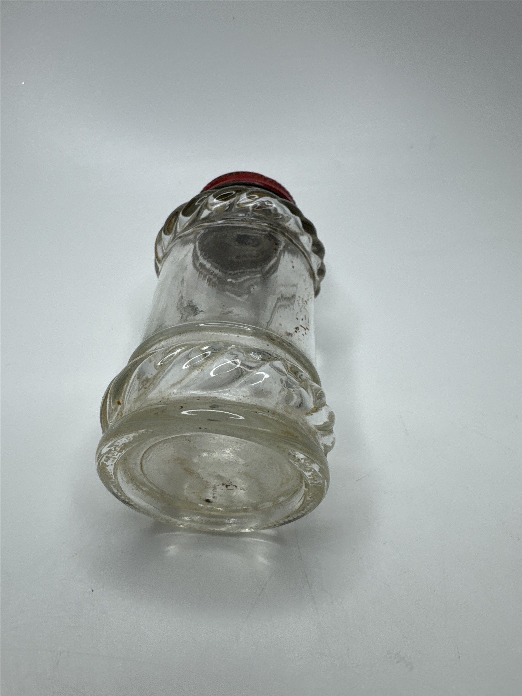 Vintage Glass Salt Shaker /w Red Metal Screw-On Cap Nostalgic Ornate Glass