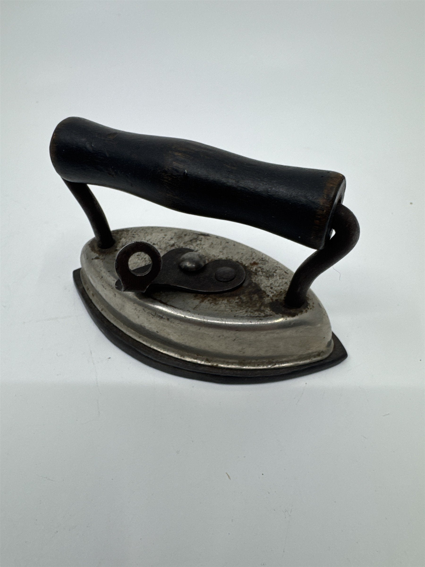 Vintage Miniature Dover Dolly Iron Made In the U.S.A Cast Iron W/ Wooden Handle